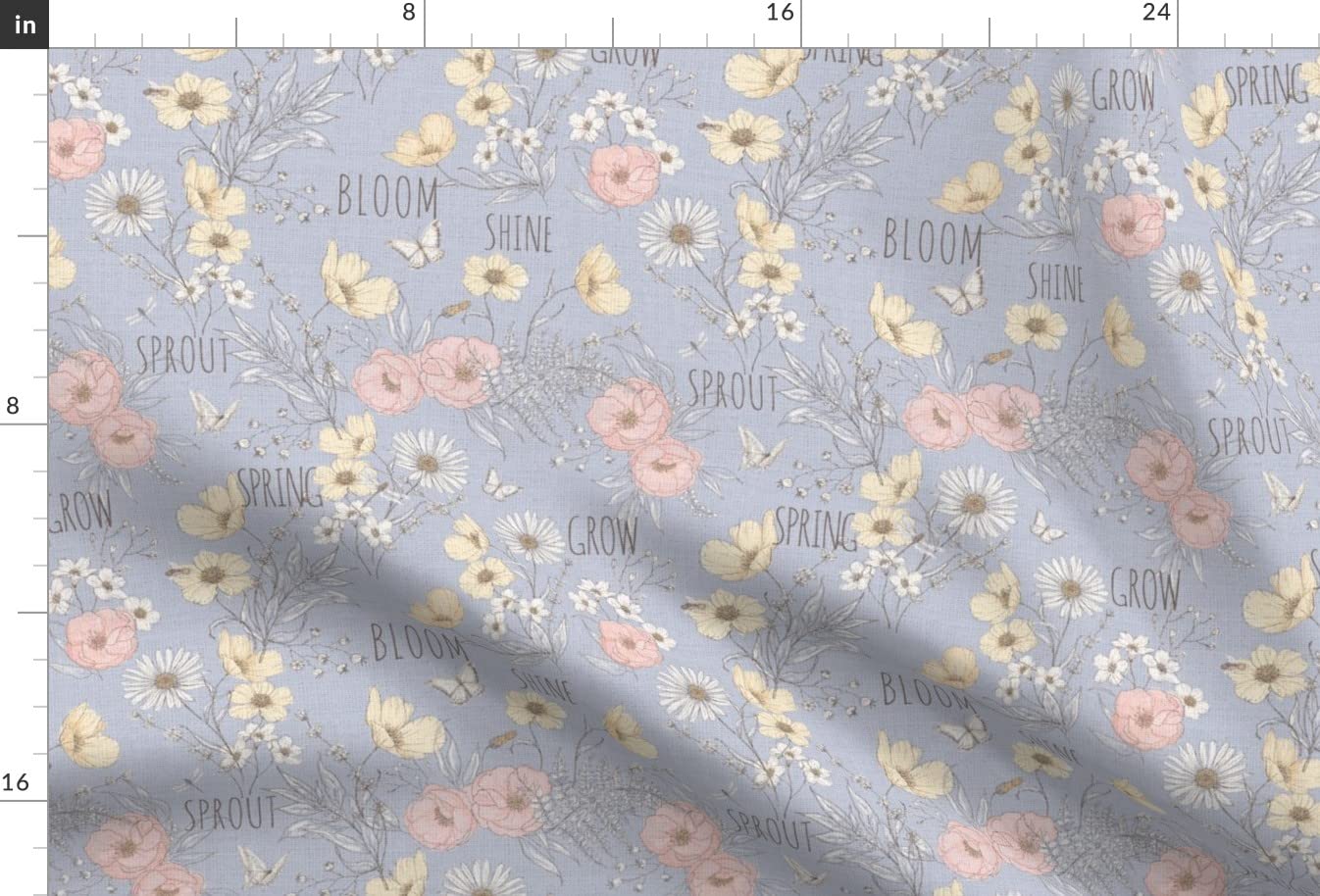 Spring Botanical Blue Floral Easter Daisy Printed Satin Fabric - Fat Quarter for Sewing, Lining, Apparel, Fashion, Blankets & Home Decor | Perfect for Easter Crafts, DIY Projects & Spring Home Decor