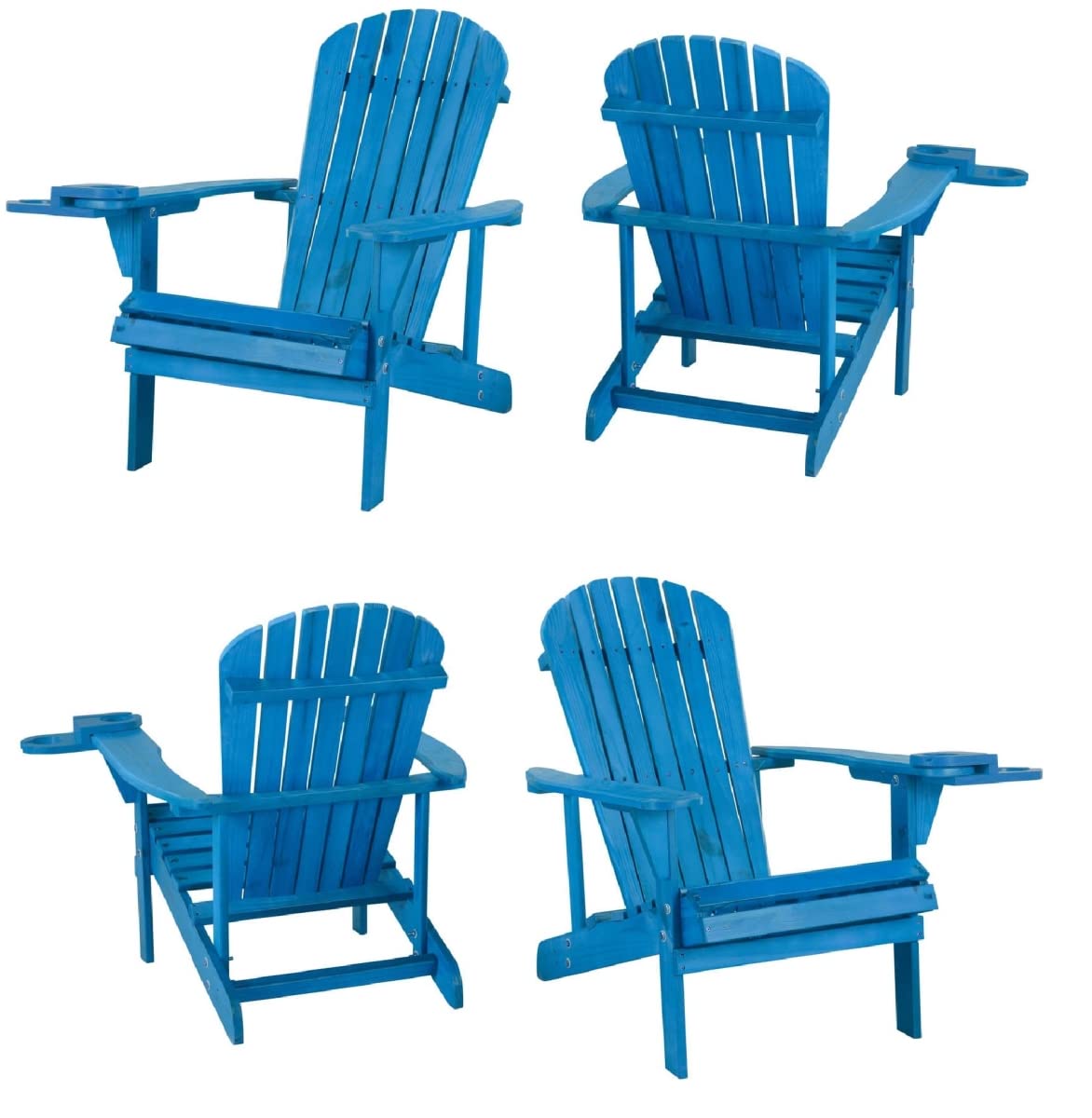 Premium Adirondack Chairs Set of 4 - Weather-Resistant Outdoor Patio Furniture with Cup Holder & Phone Pocket - Sky Blue Earth Collection - Perfect for Backyard, Garden, Poolside & Beach Relaxation