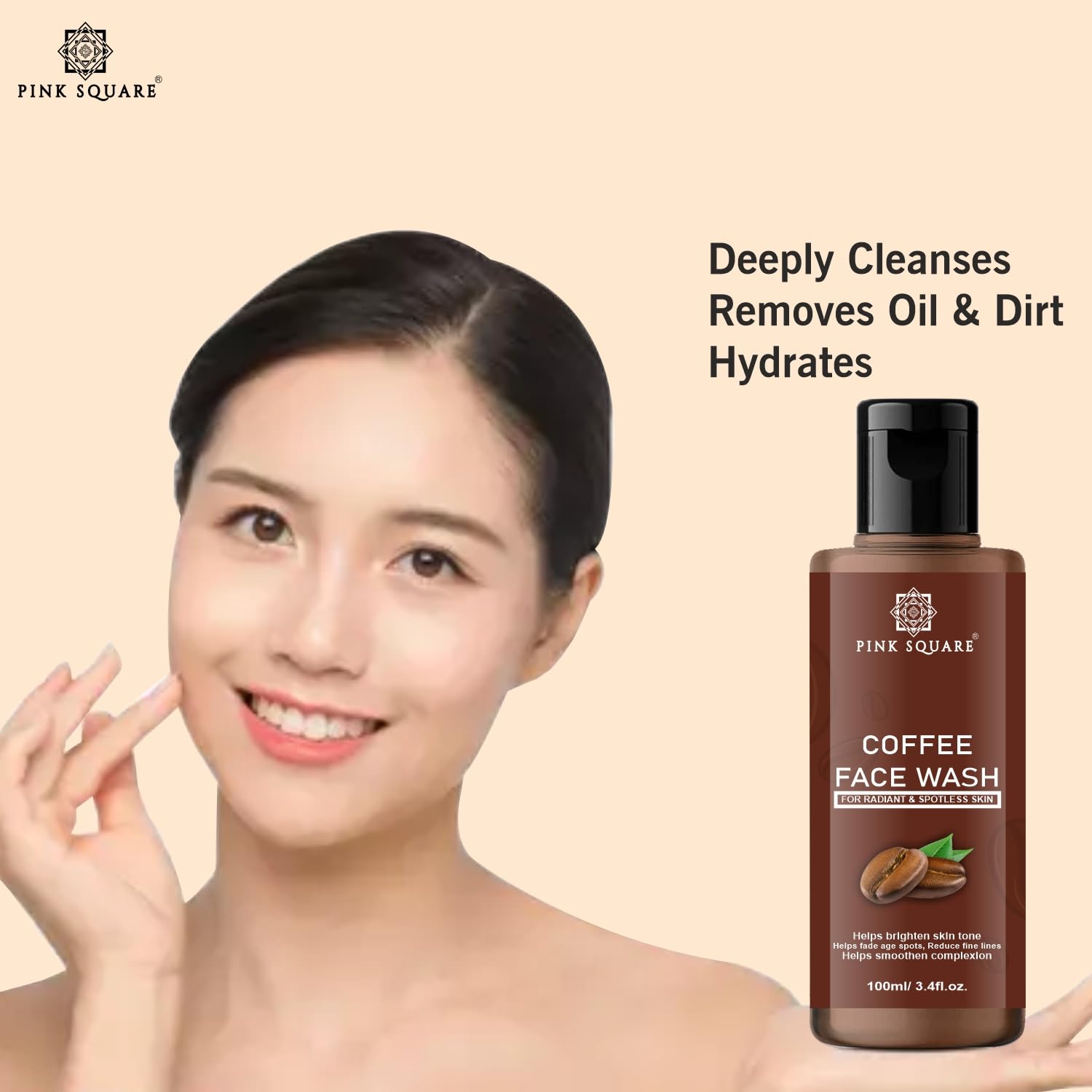 Pink Square Coffee Face Wash for Glowing Skin - Deep Cleansing, Blackhead & Acne Treatment for Men & Women | Long Lasting Refreshment, Paraben & Sulphate Free 200ml | Perfect for Morning & Night Skincare Routine