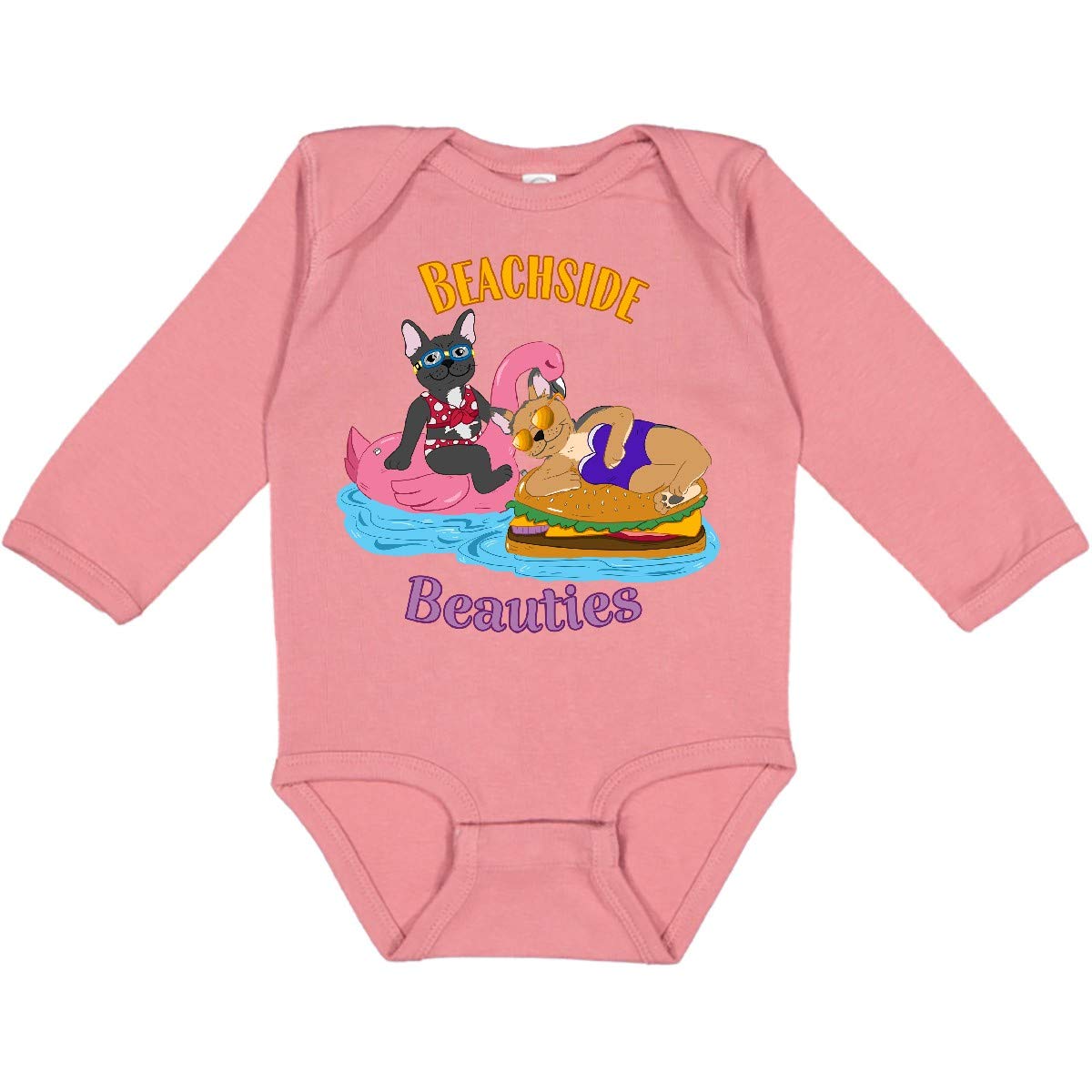 Inktastic Beachside Beauties Cute French Bulldogs on Pool Long Sleeve Baby Bodysuit - Perfect for Beach Trips, Pool Parties & Summer Photoshoots