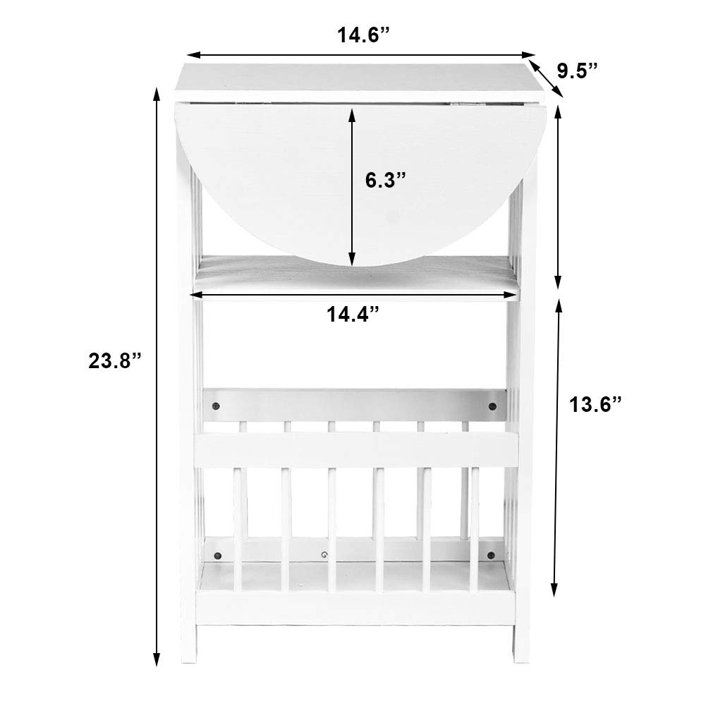 Foldable Wooden Side End Table with Magazine Rack - Multi-Functional Storage Accent Table & Rotating Top Nightstand for Living Room, Bedroom, Home Office (White) - Perfect for Small Spaces, Reading Nooks & Coffee Table Organization