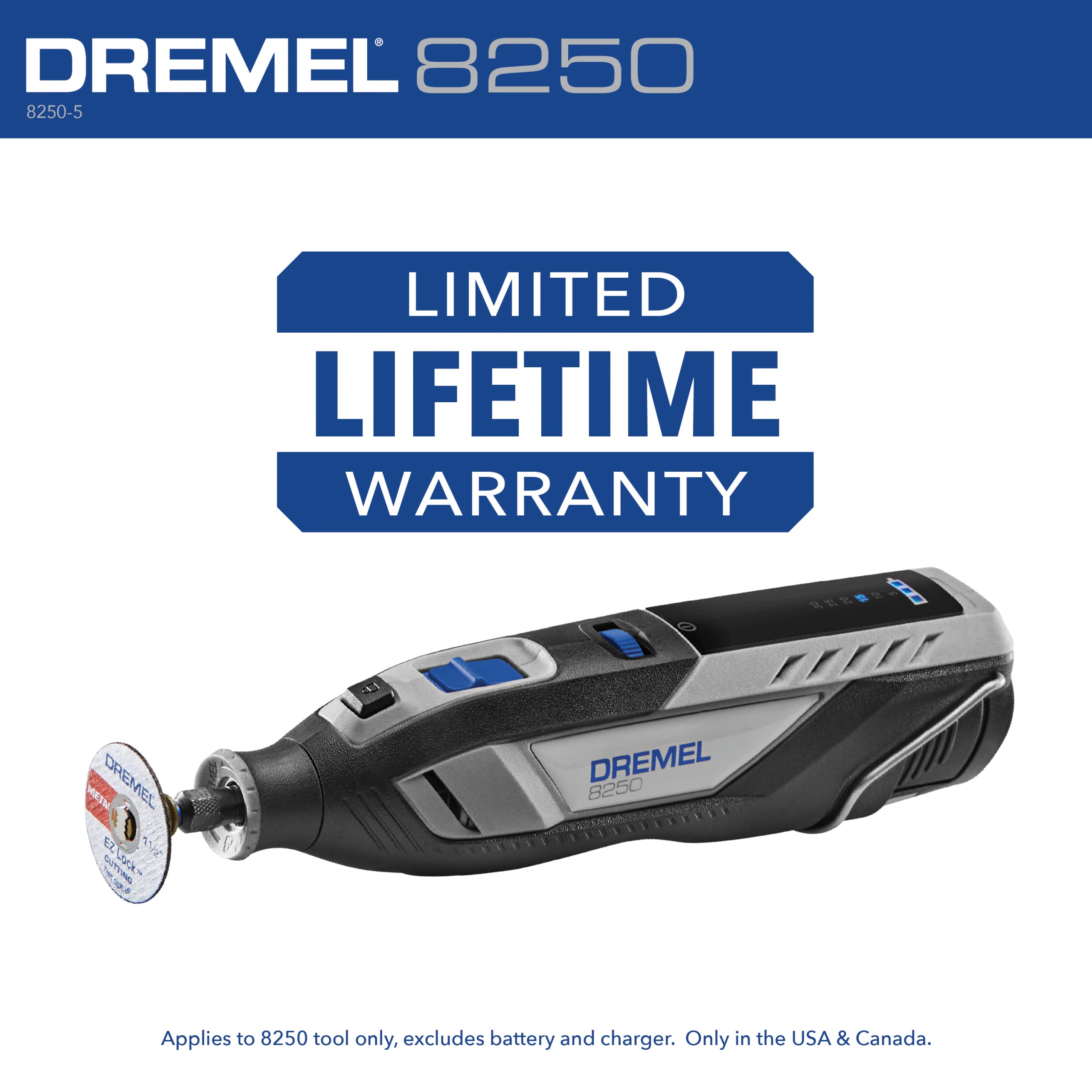 Dremel 8250 12V Cordless Rotary Tool with Brushless Motor - Variable Speed, 5 Accessories, 3Ah Battery & Charger Included - Perfect for DIY Projects, Woodworking, Metal Engraving & Crafting