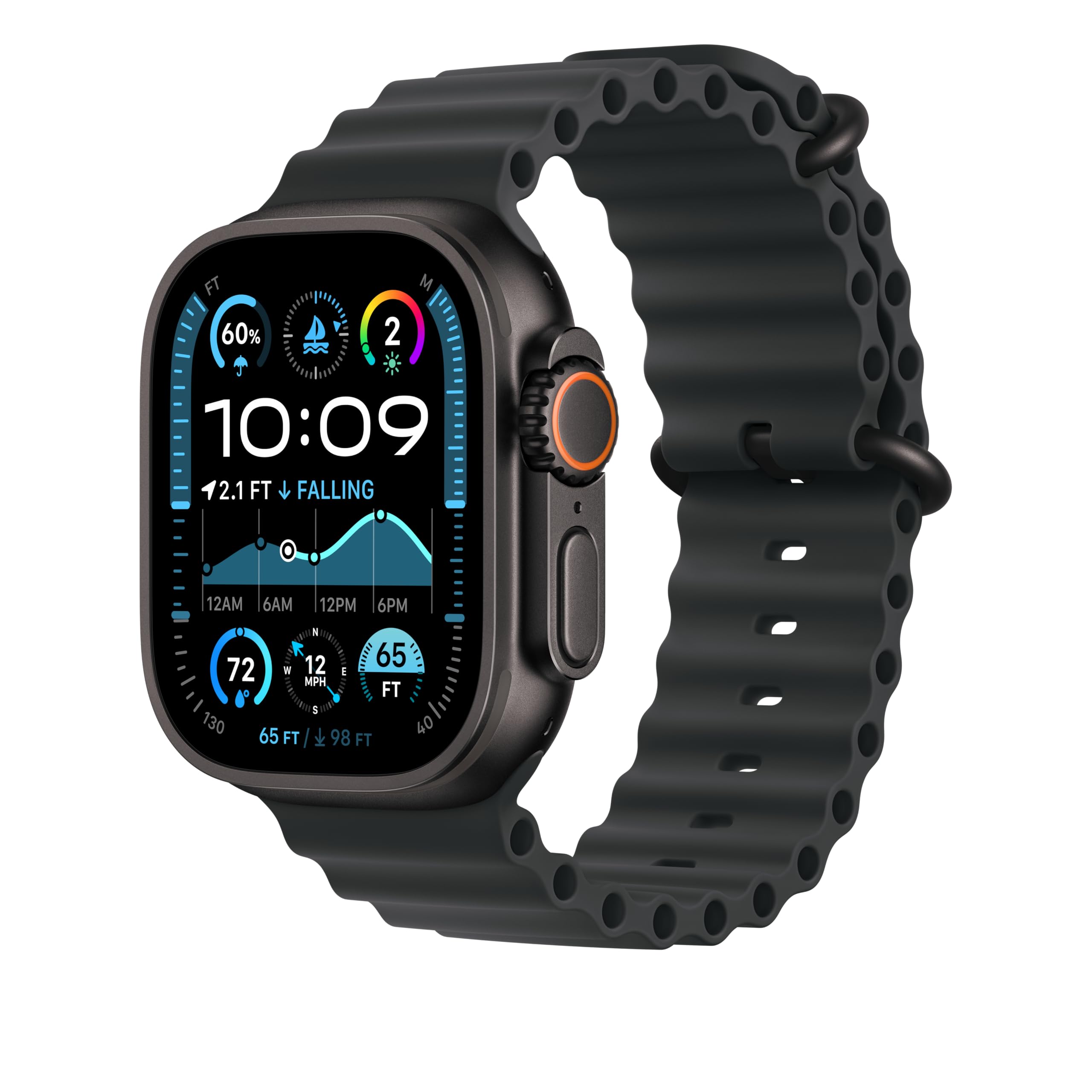 Apple Watch Band 49mm Ocean Band - Extra Large Size, Black Titanium Finish - Durable & Waterproof for Swimming, Surfing & Outdoor Activities