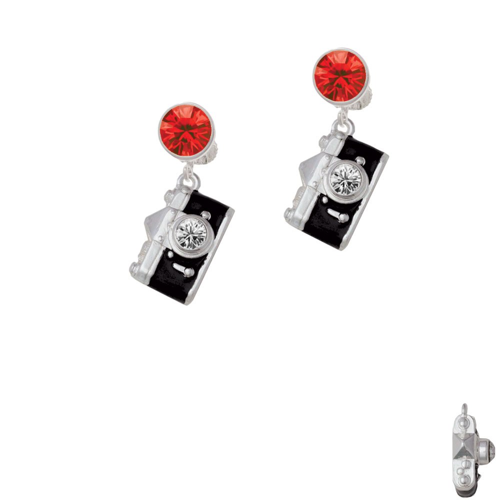 Stylish Silvertone Black Camera Earrings with Red Crystal Clip - Perfect for Photography Enthusiasts & Fashion Accessories