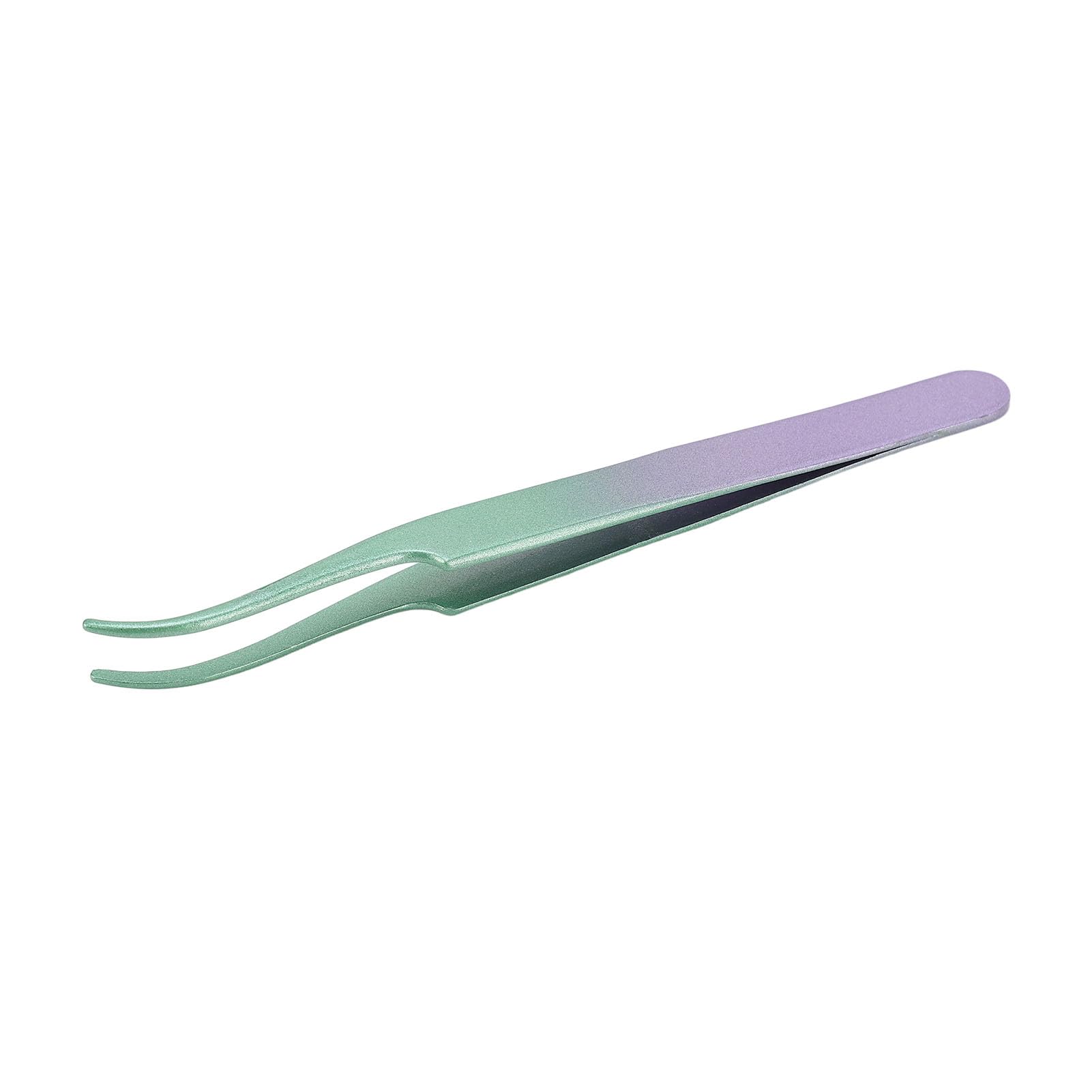 Professional Curved Tight Bite Lash Extension Tweezers - Stainless Steel Green Purple Gradient for Precise Application & Salon Results | Perfect for Eyelash Technicians & DIY Lash Artists at Home