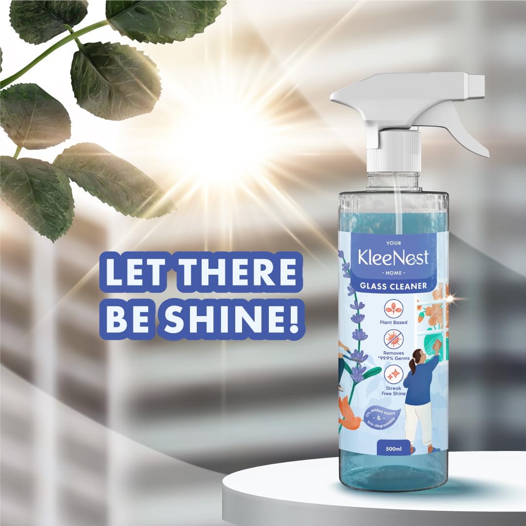 Kleenest Natural Glass & Surface Cleaner | Plant-Based All Purpose Cleaning Liquid for Kitchen, Bathroom, Home & Car | Streak-Free Shine | Safe for Kids & Pets | Lavender Scent 500ml | Perfect for Windows, Mirrors, Countertops & Stainless Steel