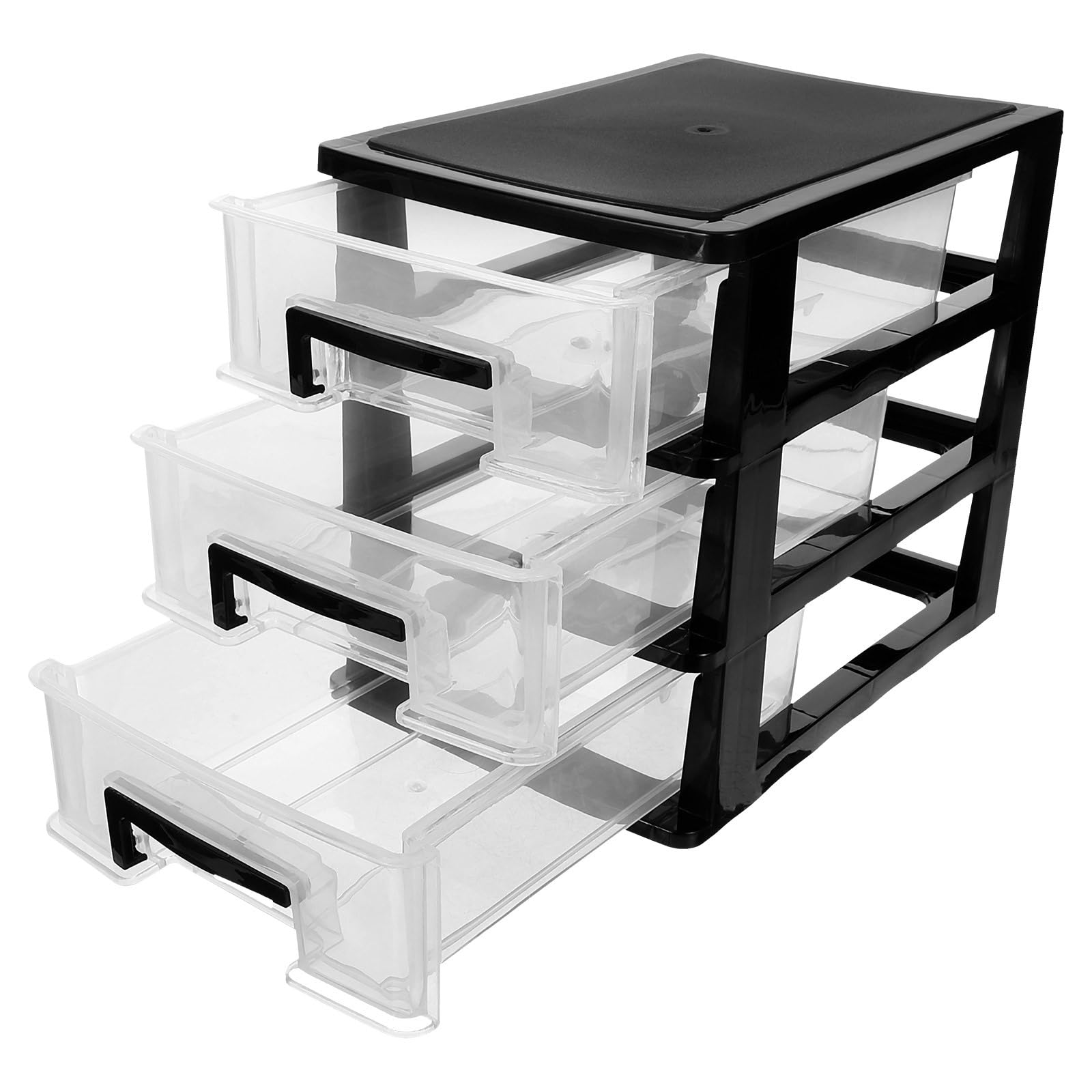 BESPORTBLE 3-Drawer Plastic Storage Cabinet - Portable Closet Organizer with Wheels, Multifunctional Storage Rack for Bedroom, Bathroom, Office (Black & Clear) - Home Organization & Decor Solution for Small Spaces