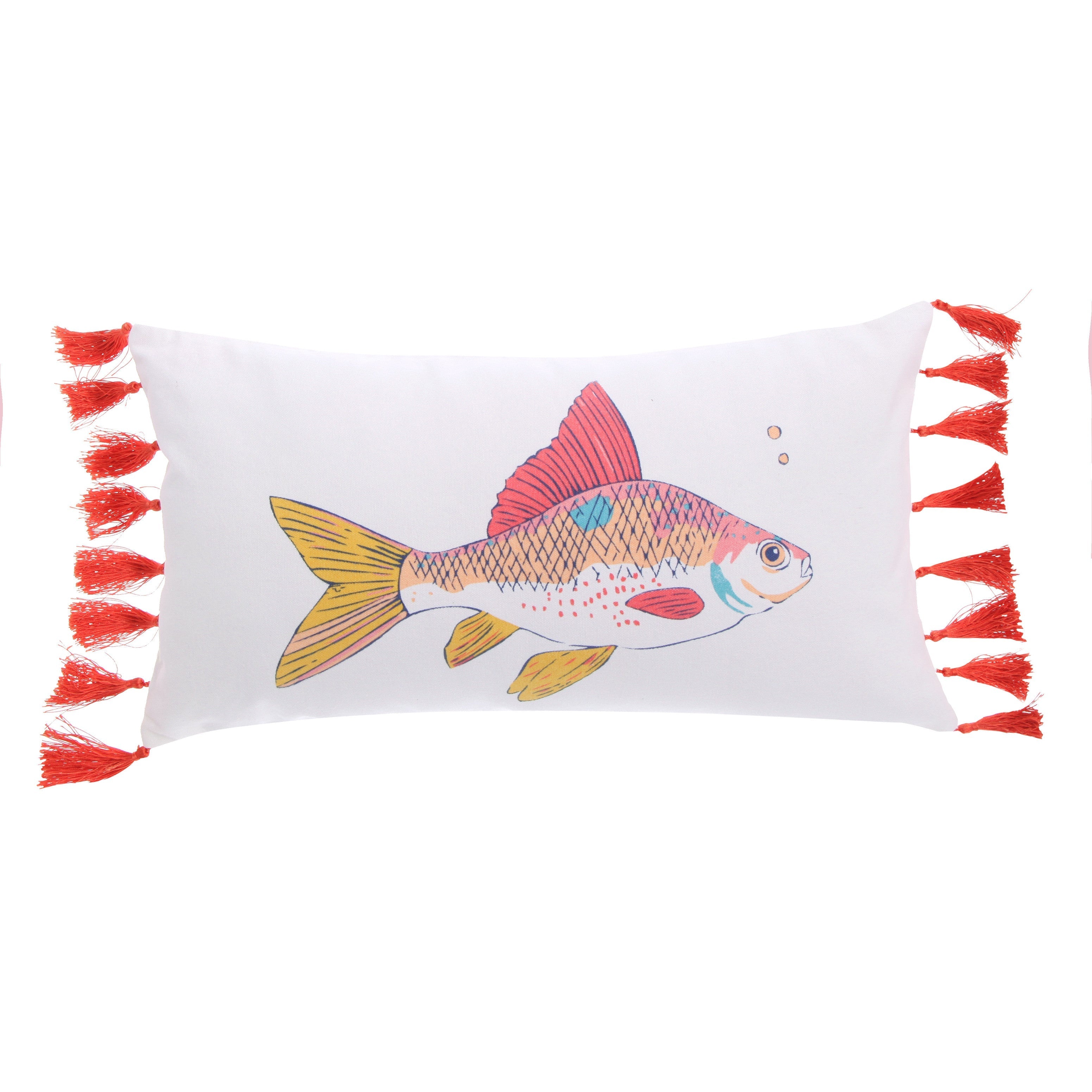 Barrier Reef Fish with Tassels Decorative Throw Pillow Cover - Tropical Ocean Themed Home Decor for Living Room, Bedroom, or Beach House