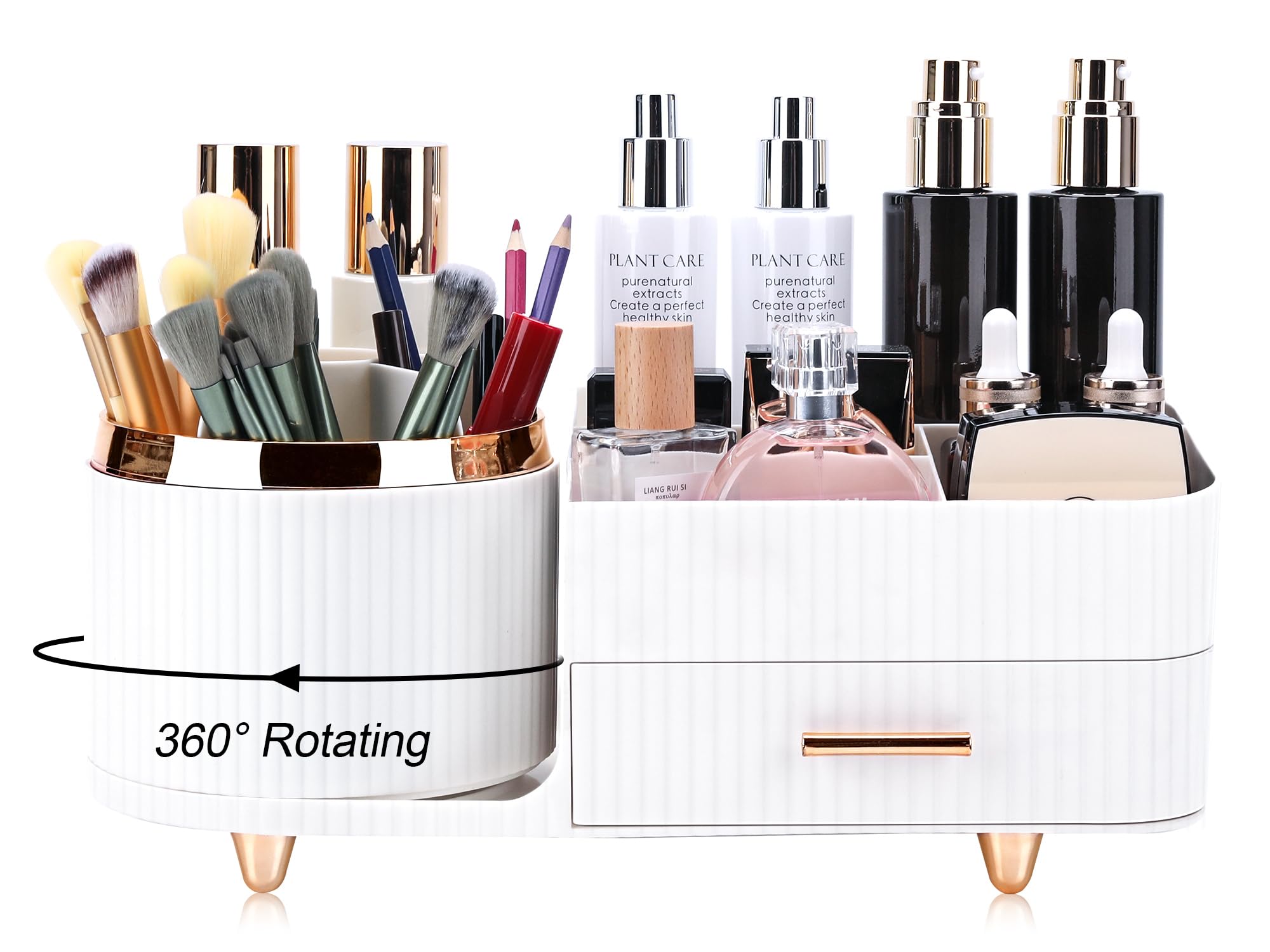 Vanity Makeup Organizer with Drawers - Cosmetic Display Case for Makeup, Skincare, Brushes & Lipsticks - White Storage Solution for Bathroom Countertop & Dressing Table Organization