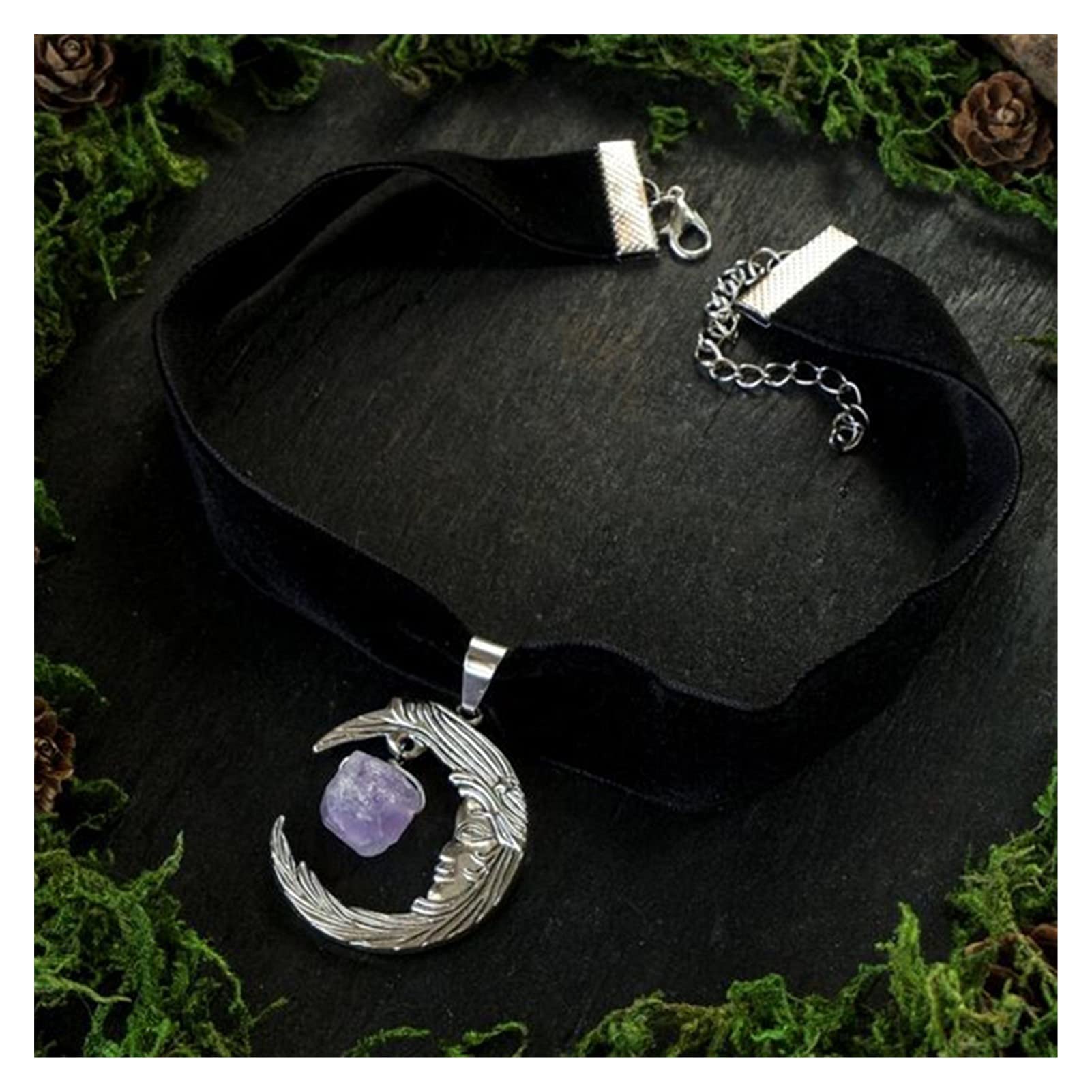 AGNN Purple Raw Stone Big Pendant Necklace - Thick Witch Jewelry for Women, Fashion Gift for Friends | Perfect for Wiccan Rituals, Boho Outfits & Spiritual Healing