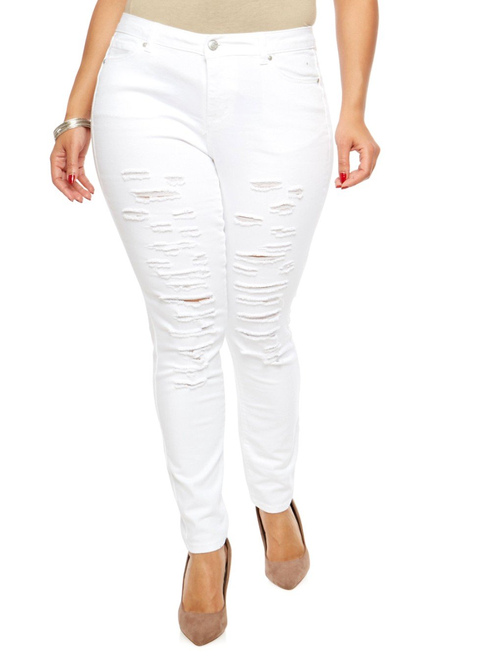 Jack David Women's Plus Size Ripped Skinny Jeans - Distressed Stretch Denim Pants in White & Black | Perfect for Casual Outfits, Streetwear & Everyday Wear
