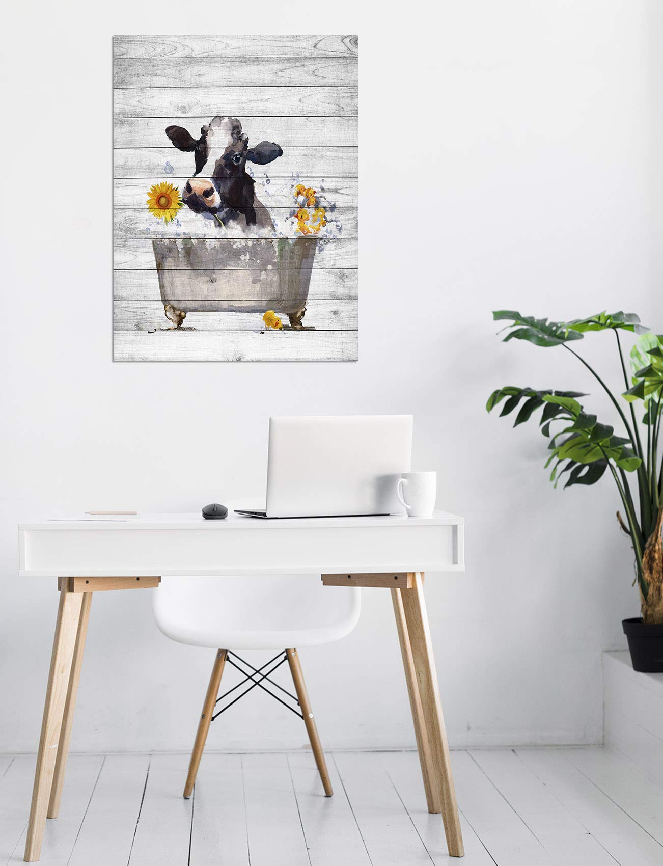 Funny Cow Wall Art - Rustic Farmhouse Canvas Decor for Bathroom & Living Room
