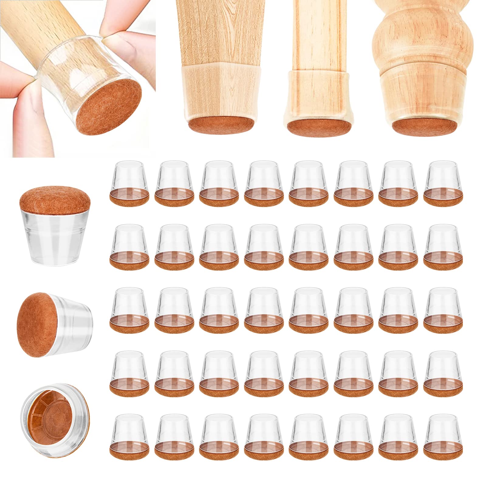 20 Pack Transparent Silicone Chair Leg Floor Protectors - Thickened Furniture Felt Pads for Tables & Chairs - Reduce Noise, Prevent Scratches & Easy Gliding - Perfect for Hardwood Floors, Tile & Office Furniture