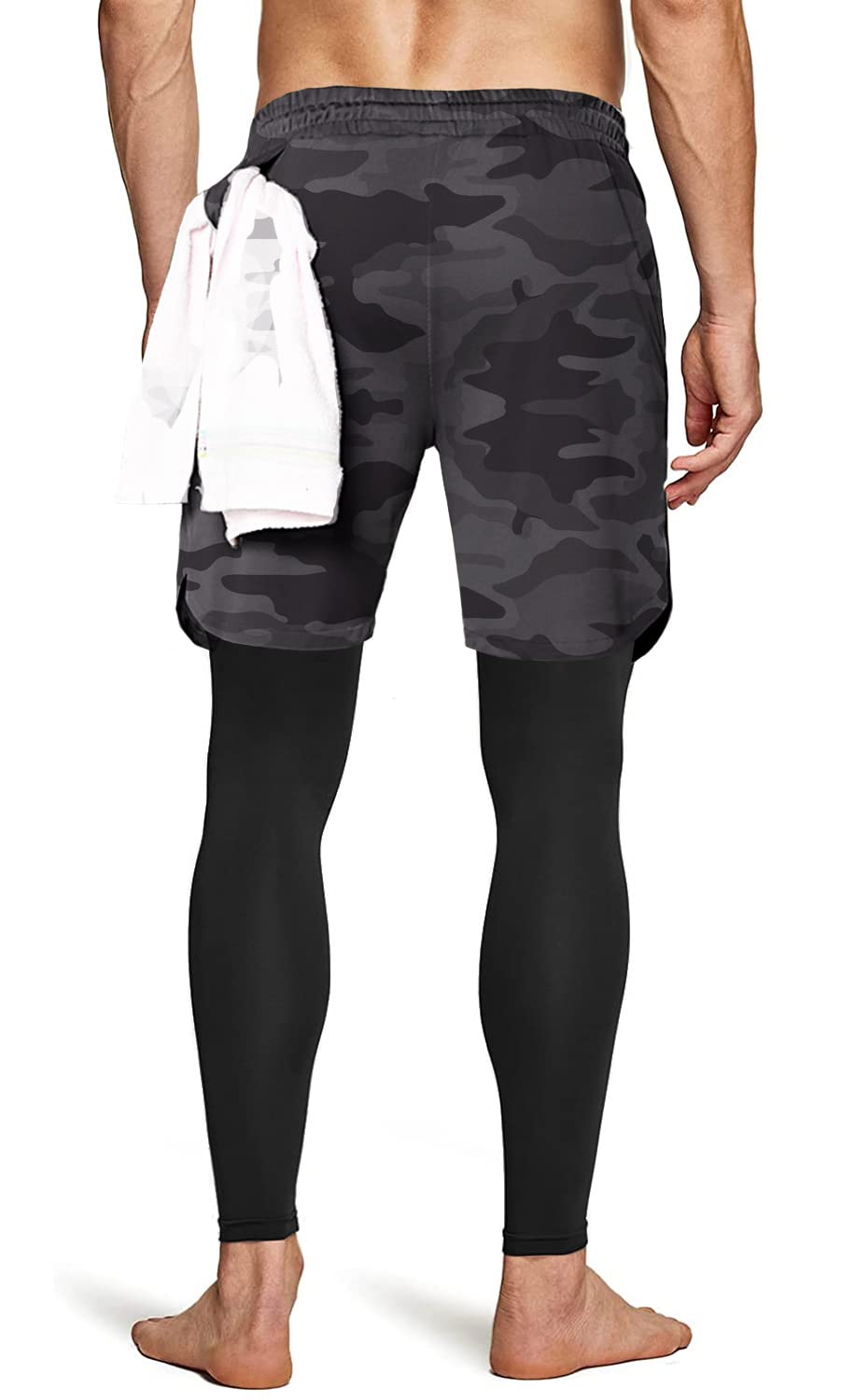Aolesy Men's 2 in 1 Running & Gym Workout Compression Pants - Breathable Athletic Training Pants for Jogging, Cycling & Fitness Workouts