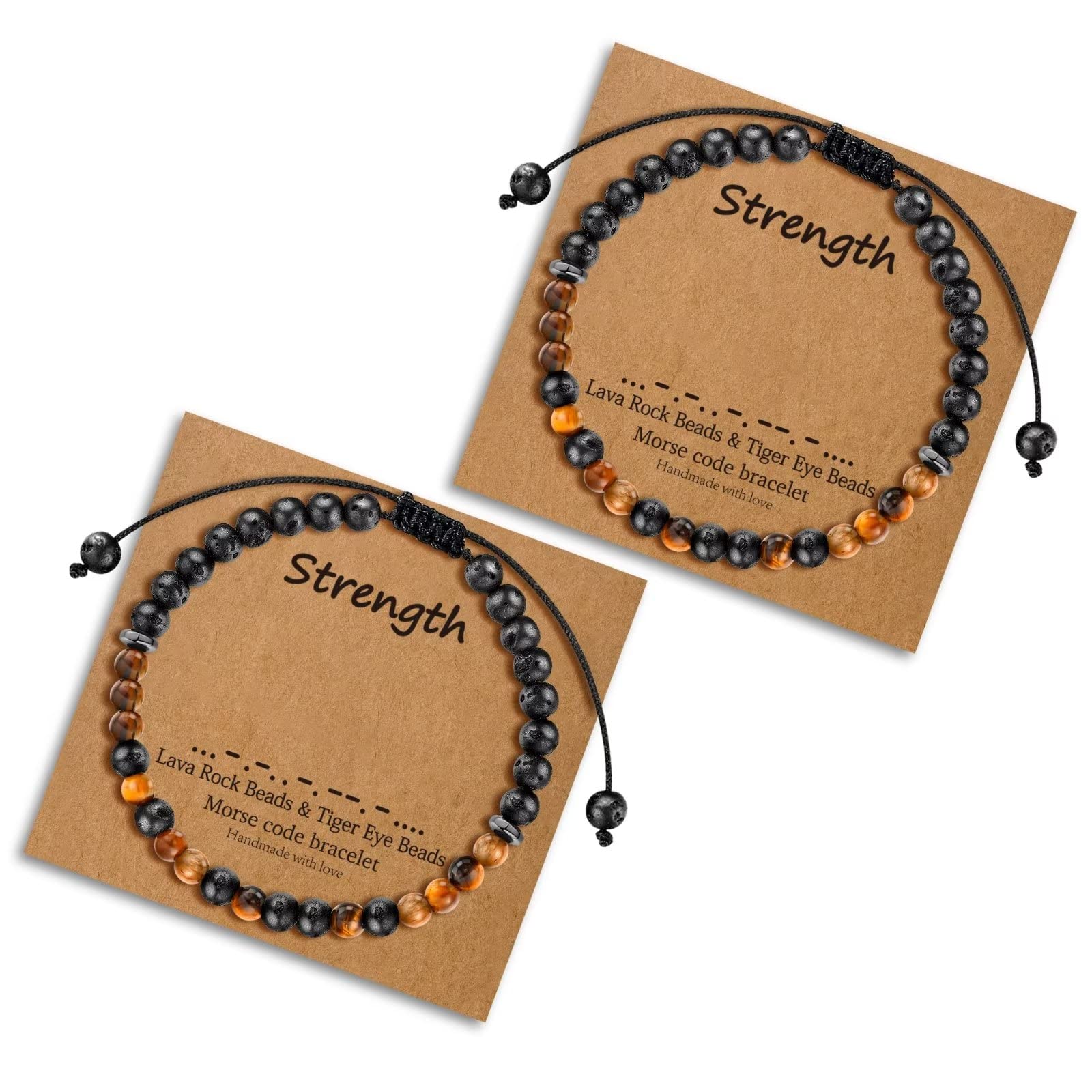 Morse Code Bracelets for Women - 2pcs Tiger Eye Beaded & Lava Rock Friendship Bracelets - Inspirational Birthday Gifts for Best Friend - Perfect for Daily Wear, Yoga, and Meditation