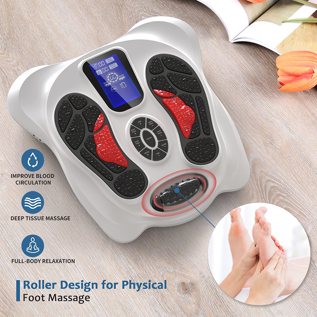 CRELIVER Foot Circulation Plus EMS & TENS Foot Massager - Electric Muscle Stimulator for Improved Blood Flow & Pain Relief - FSA/HSA Eligible - Perfect for Neuropathy, Swollen Feet & Post-Workout Recovery