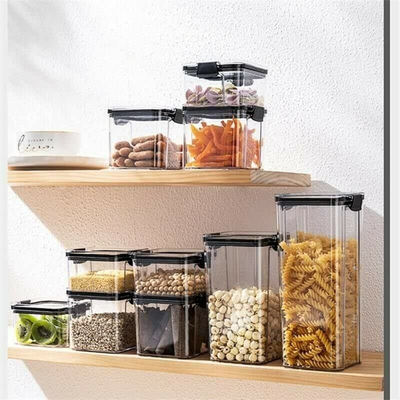 5-Pack Airtight Food Storage Containers Set with Lids - BPA Free Plastic Kitchen Canisters for Cereal, Flour, Sugar & Dry Food - Pantry Organization, Dishwasher Safe (Black) - Perfect for Meal Prep, Baking & Kitchen Storage