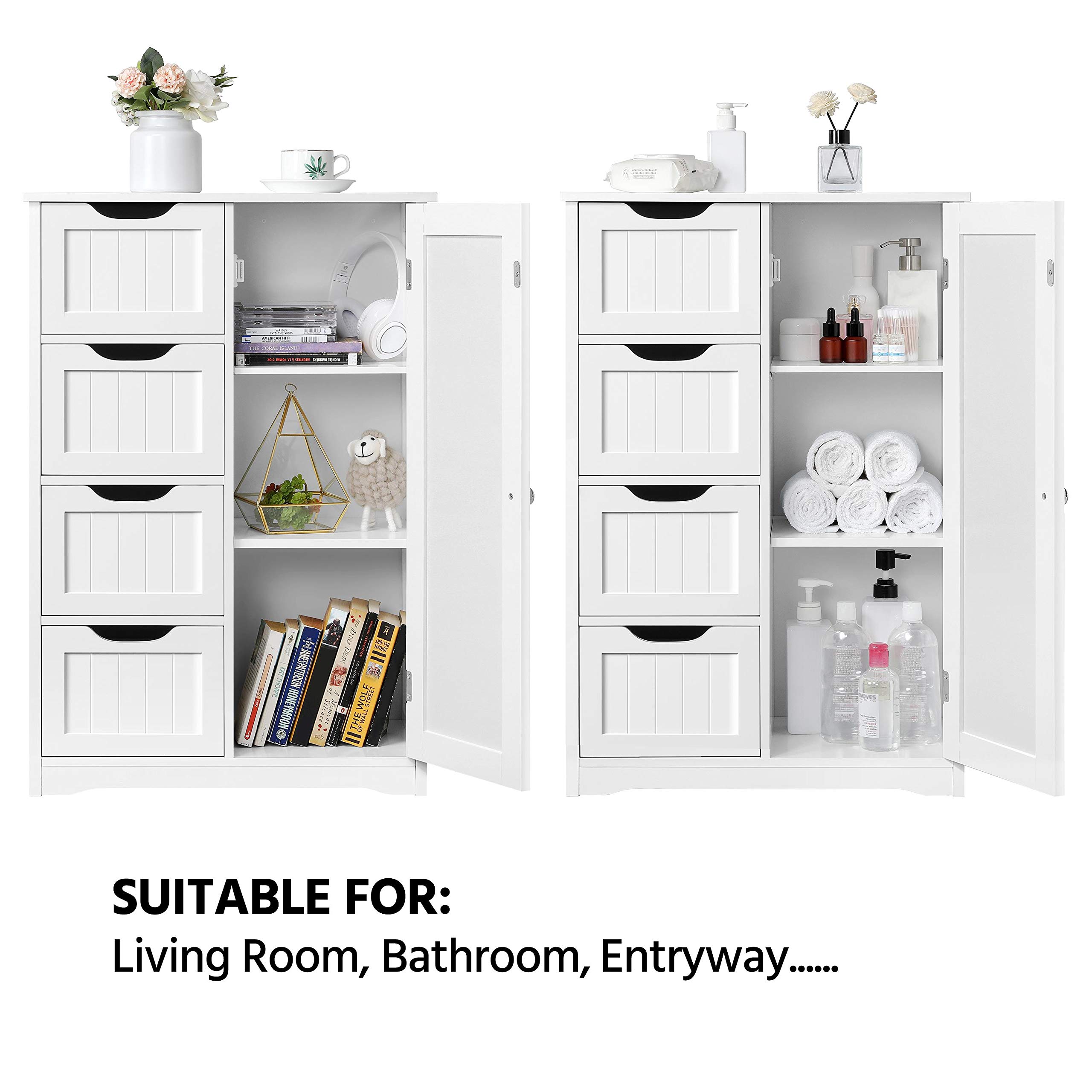 Yaheetech White Wooden Floor Cabinet - 4 Drawers & 1 Cupboard Storage Organizer, Freestanding Entryway Console Table for Bathroom, Living Room, Bedroom & Home Decor