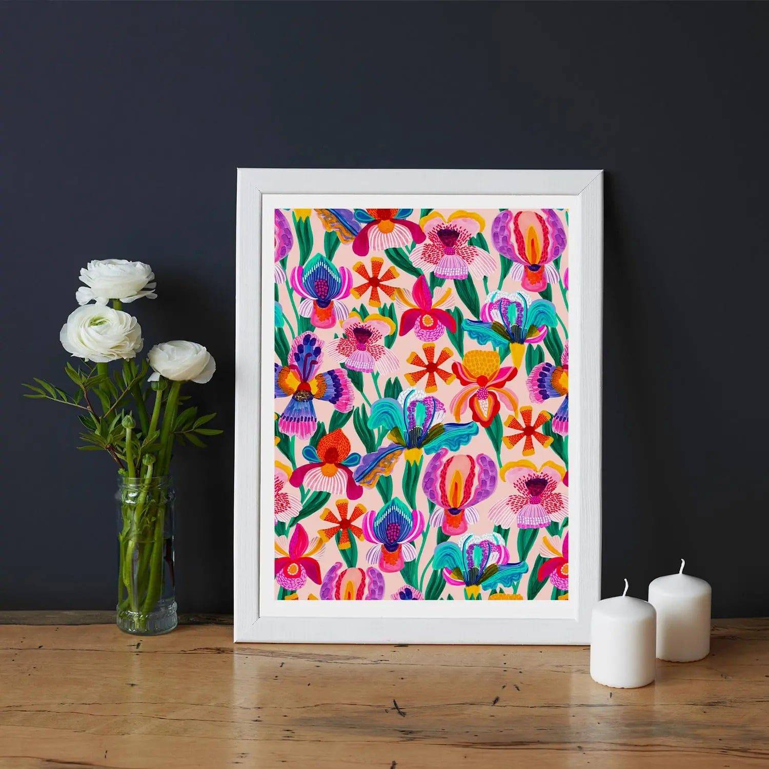 Beautiful Irises & Orchids Wall Art Print - Floral Canvas Painting for Home & Office Decor - Perfect for Living Room, Bedroom, or Gift