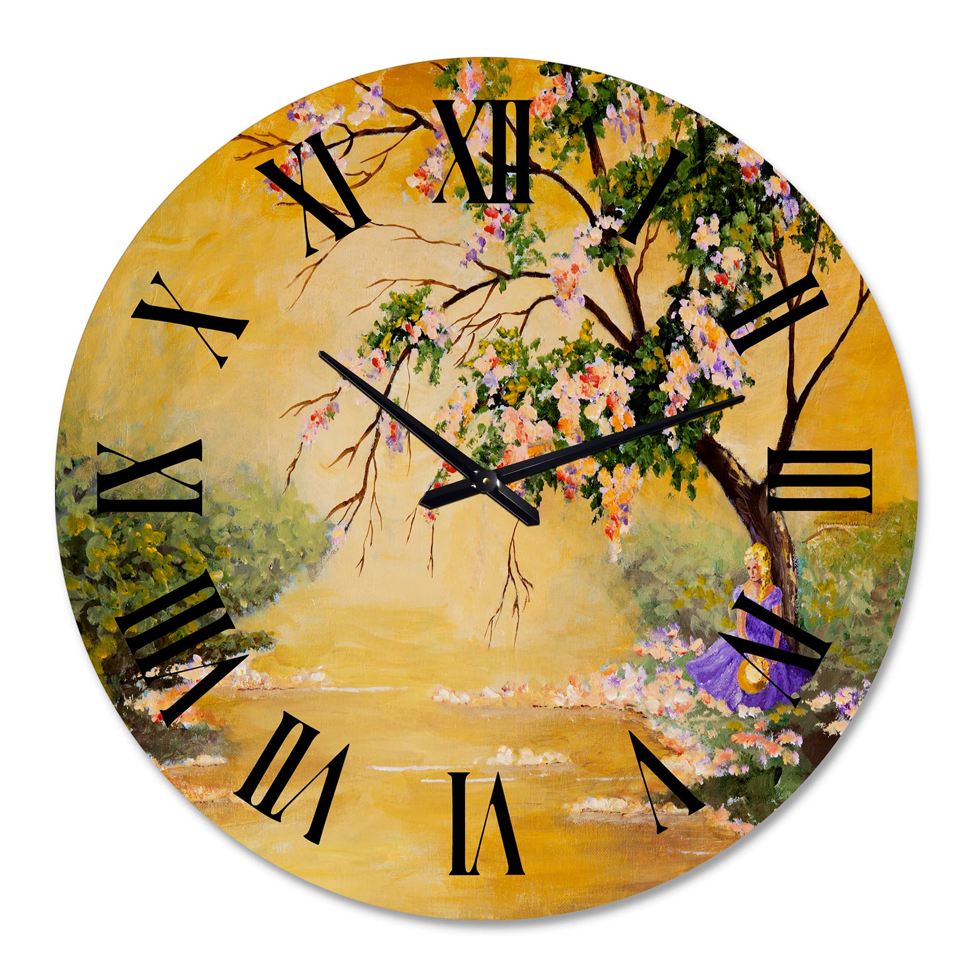 Large Floral Wall Clock - 'The Flowering Tree' Traditional Decorative Clock for Living Room, Bedroom & Office | Perfect Home Decor & Gift Idea