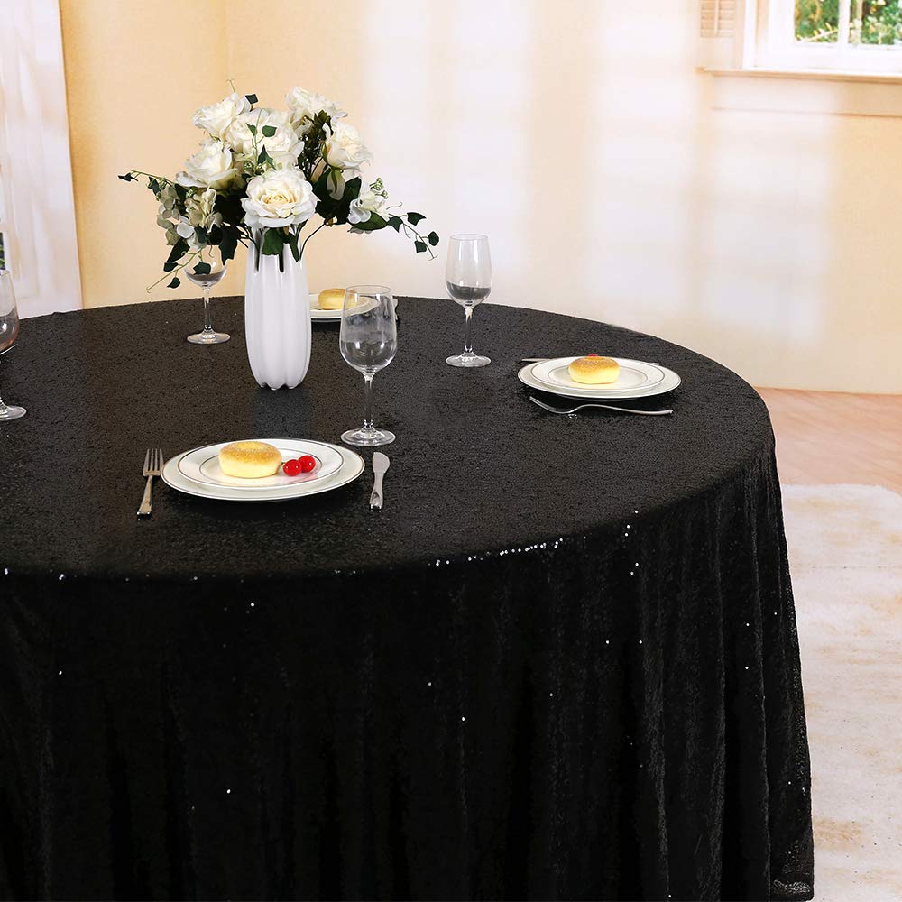 Sparkly Black Round Sequin Tablecloth 120