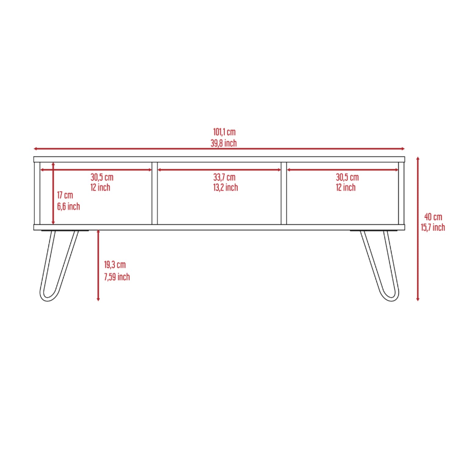 Vassel Modern Espresso Coffee Table with 4 Sturdy Legs & 2 Spacious Shelves - Perfect for Living Room, Lounge, or Office Decor
