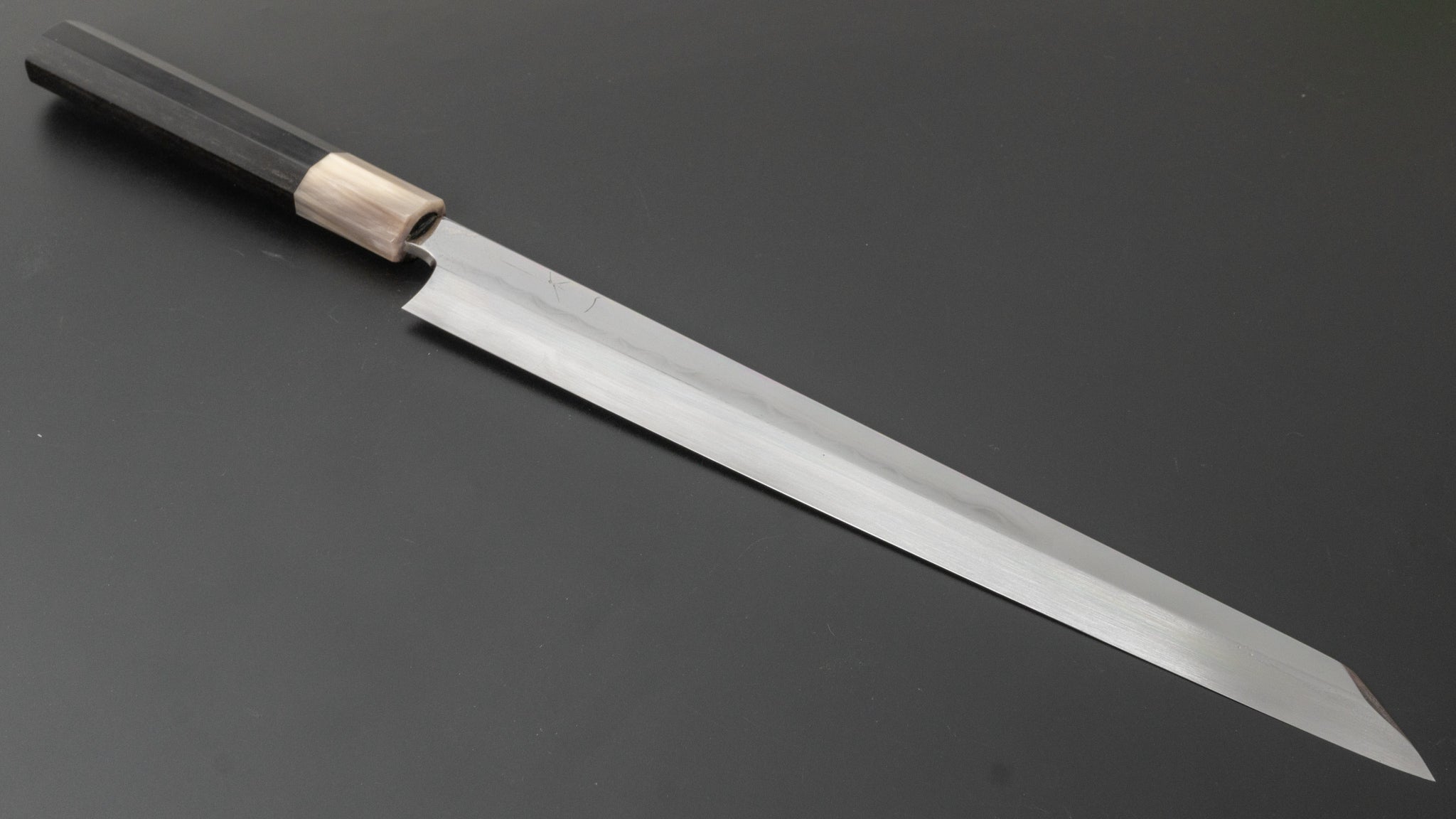 Hitohira Togashi White #1 Notaremon Mizu Honyaki Kiritsuke Yanagiba 300mm Japanese Chef Knife with Taihei Ebony Handle & Saya - Perfect for Sushi, Sashimi & Precision Cutting