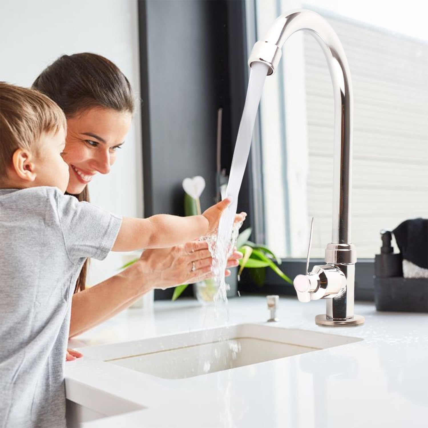 **G1/2 Single Cold Water Kitchen Faucet - High Arc Zinc Alloy Vertical Tap for Indoor & Outdoor Use - Perfect for Kitchen Sink, Garden, RV, and Camping**