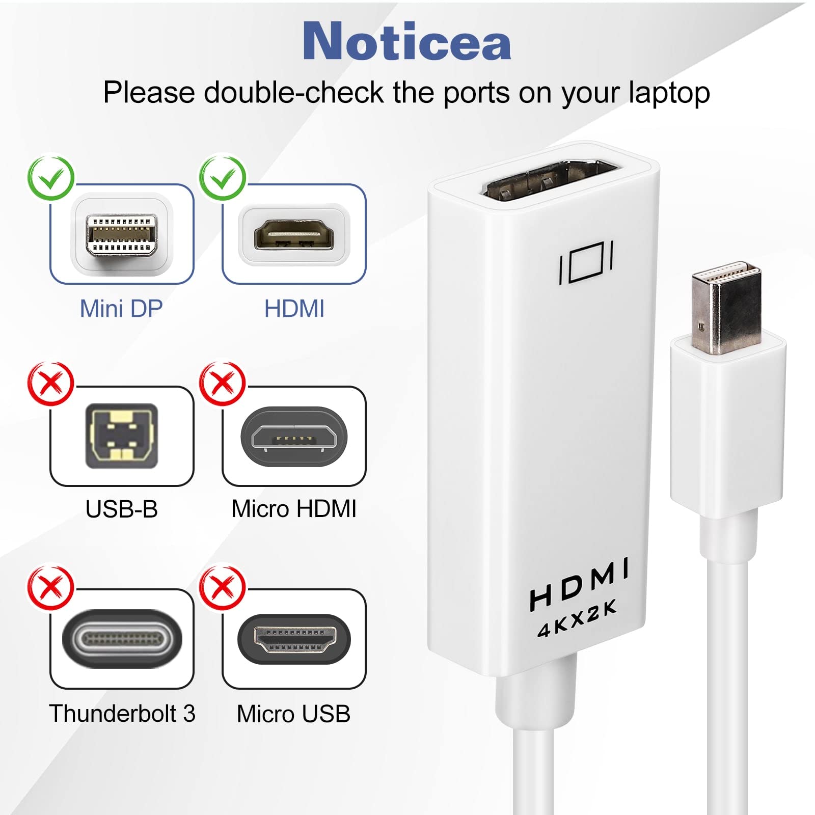 Mini DisplayPort to HDMI Adapter 2-Pack - Compatible with Dell Latitude E7270, MacBook Air/Pro, Surface Pro/Dock & Projectors - Connect Laptops to Monitors/TVs for Work Presentations & Home Entertainment