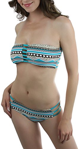 Teal (Strappy Bandeau Tube W/ Abstract Print)