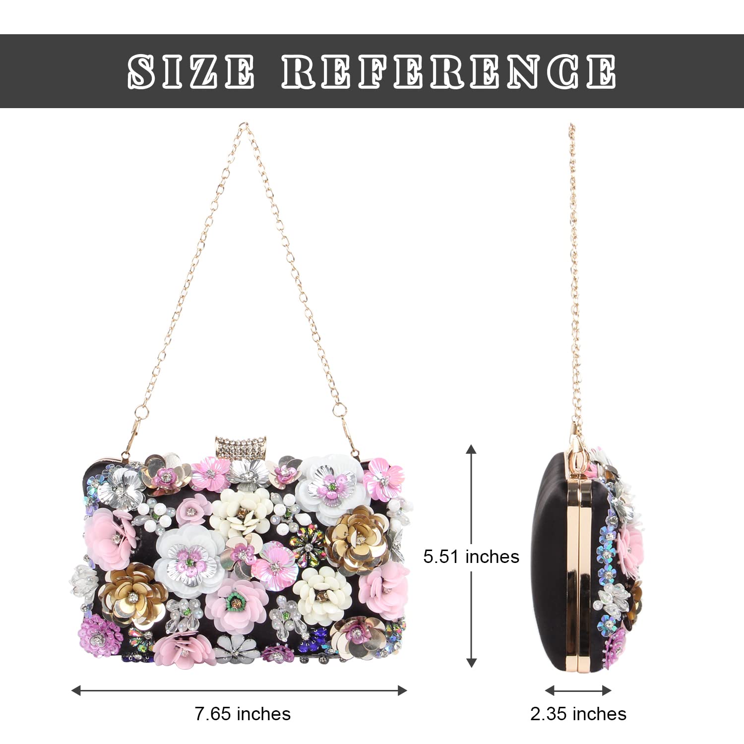 Stylish Women's Floral Evening Handbags with Rhinestones - Elegant Clutch Purse for Bride, Wedding & Party - Chain Shoulder Bag for Special Occasions | Perfect for Prom, Cocktail Events & Formal Gatherings