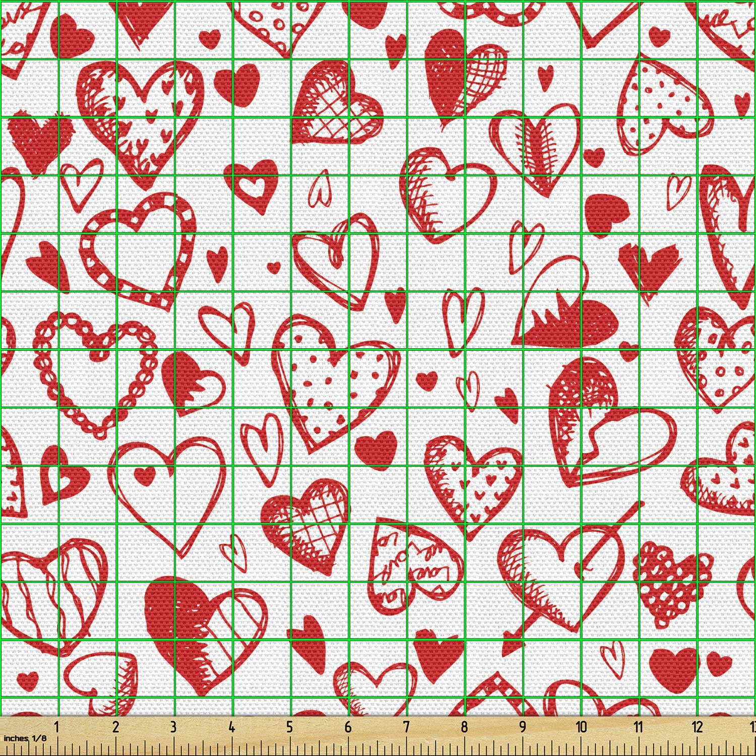 Ambesonne Valentine's Day Fabric by The Yard - Red & White Romantic Print with Hearts, Dots & Arrows | 10 Yards Scarlet & White Decorative Fabric for Upholstery, DIY Home Decor, Table Runners, Throw Pillows & Craft Projects