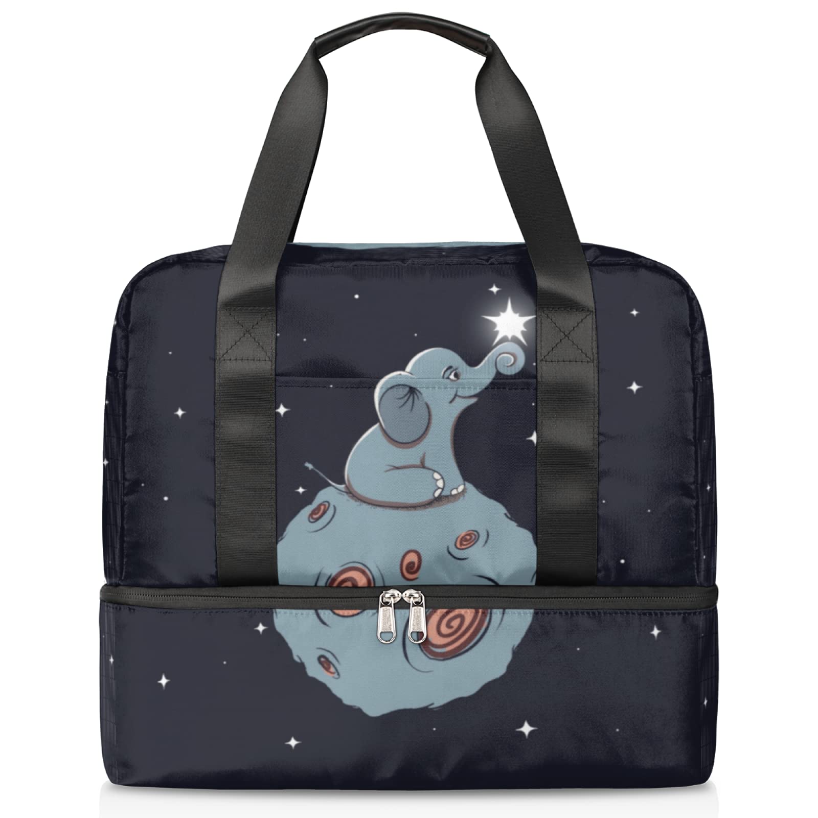 **Adorable Elephant Print Gym Bag for Women & Teens - Durable Sports Duffel with Shoe Compartment - Perfect for Travel, Workout, School & Overnight Trips**    **场景使用:** Ideal for gym sessions, weekend getaways, school sports, yoga classes, and daily commuting.
