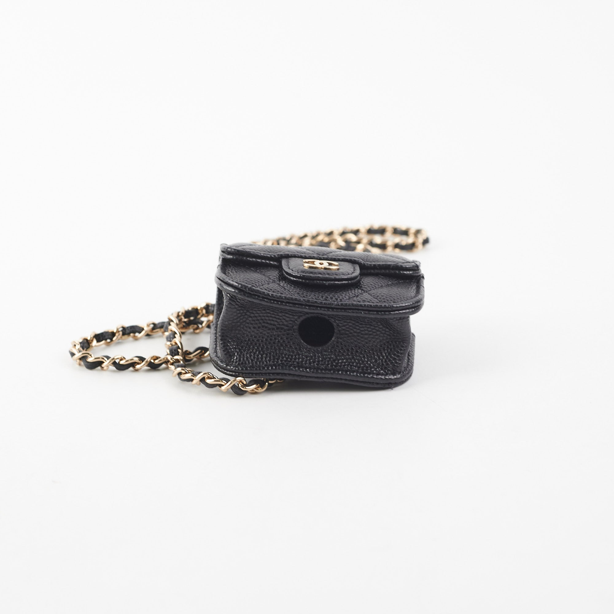 Chanel Quilted Caviar AirPods Case for AirPods Pro 1/2/3 & AirPods 1/2/3 - Luxury Black Leather Protective Cover - Perfect for Travel, Work & Daily Use