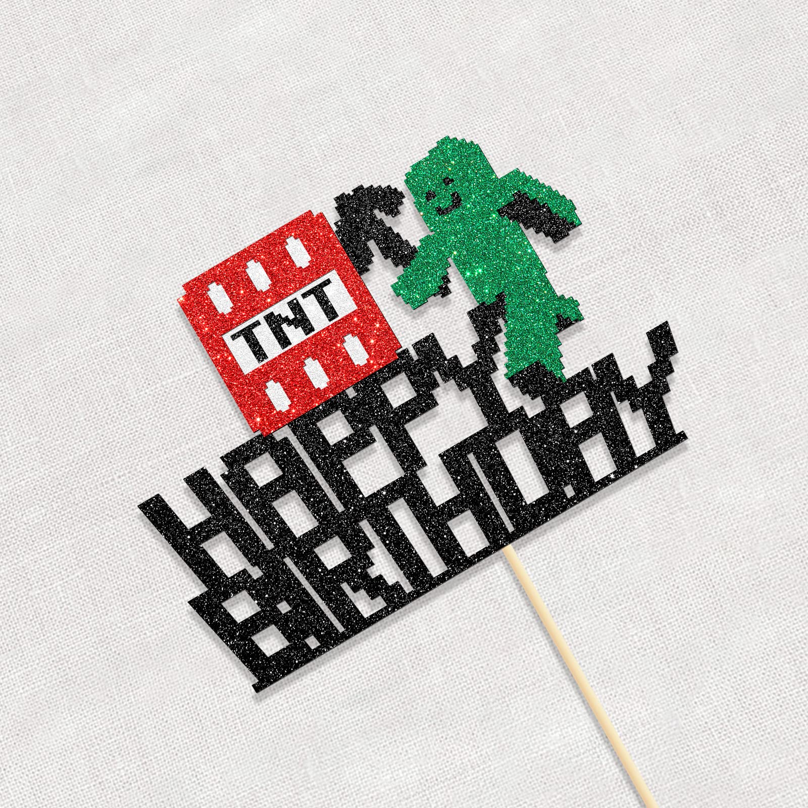 Pixel Style Happy Birthday Cake Topper - Block Video Game Themed Cake Decorations for Kids (Boys & Girls) - Perfect for Minecraft Birthday Parties & Gaming Themed Celebrations
