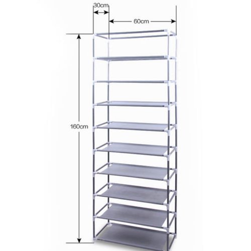 10-Layer 9-Grid Shoe Rack Organizer - Space Saving Closet Storage Cabinet for Sneakers, Boots & Sandals (Gray) by SHG - Perfect for Bedroom, Entryway & Dorm Organization