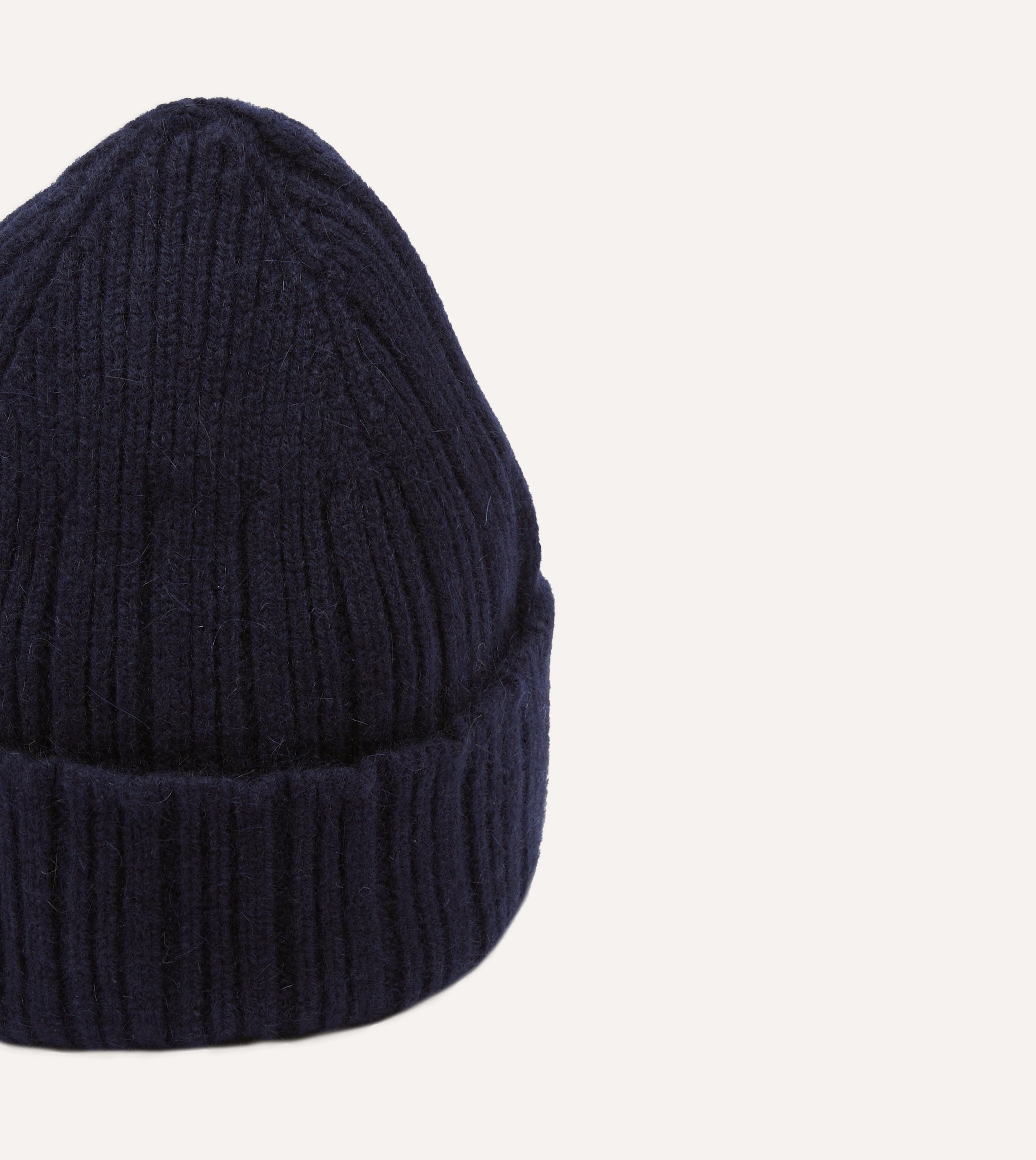 Navy Blue Angora Lambswool Ribbed Knit Beanie Hat for Women & Men - Winter Warm Fleece Lined Skull Cap for Outdoor Activities, Skiing, Hiking and Cold Weather