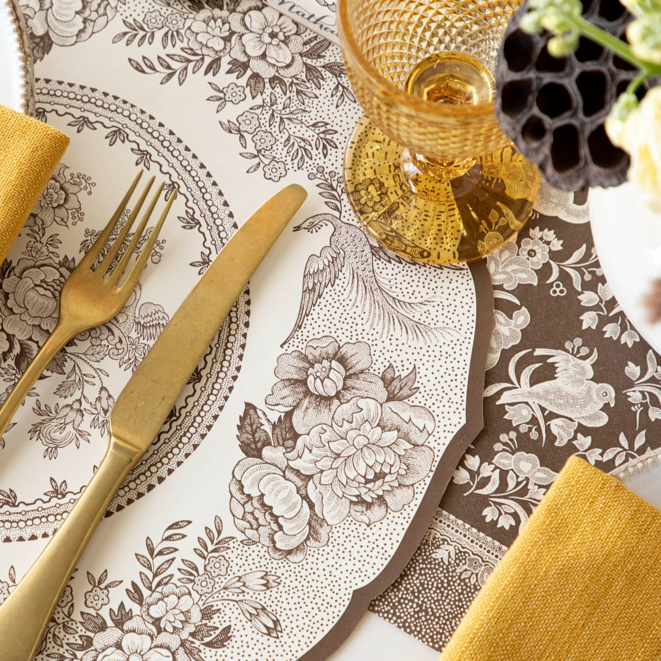 Elegant Brown Asiatic Pheasants Die-Cut Placemats - Set of 4 for Dining Table Decor, Holiday Dinner Parties, and Home Entertaining