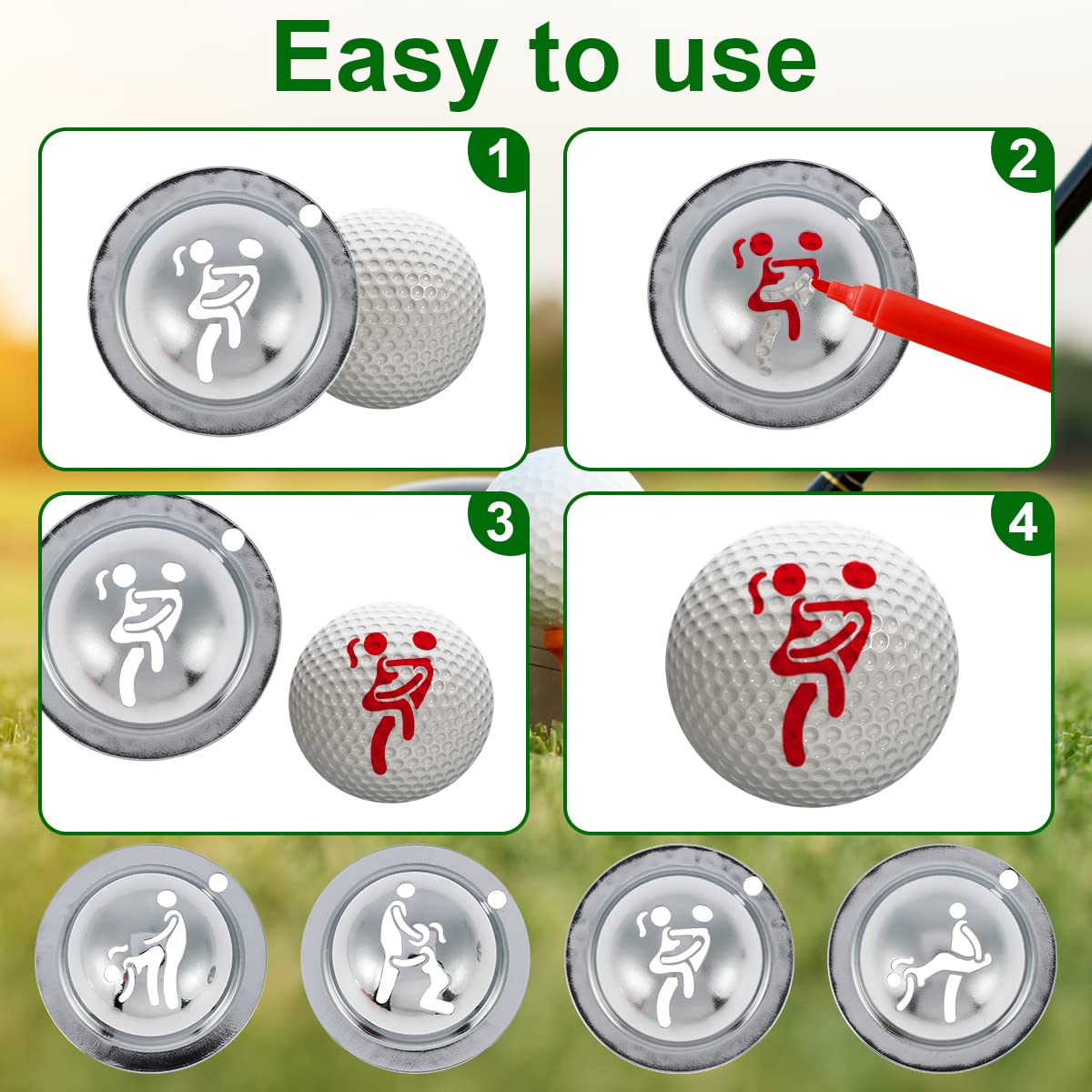 4Pcs Stainless Steel Golf Ball Markers - Personalized & Funny Golf Ball Alignment Tools for Practice & Tournaments - Perfect for Golfers, Gifts & Sports Events