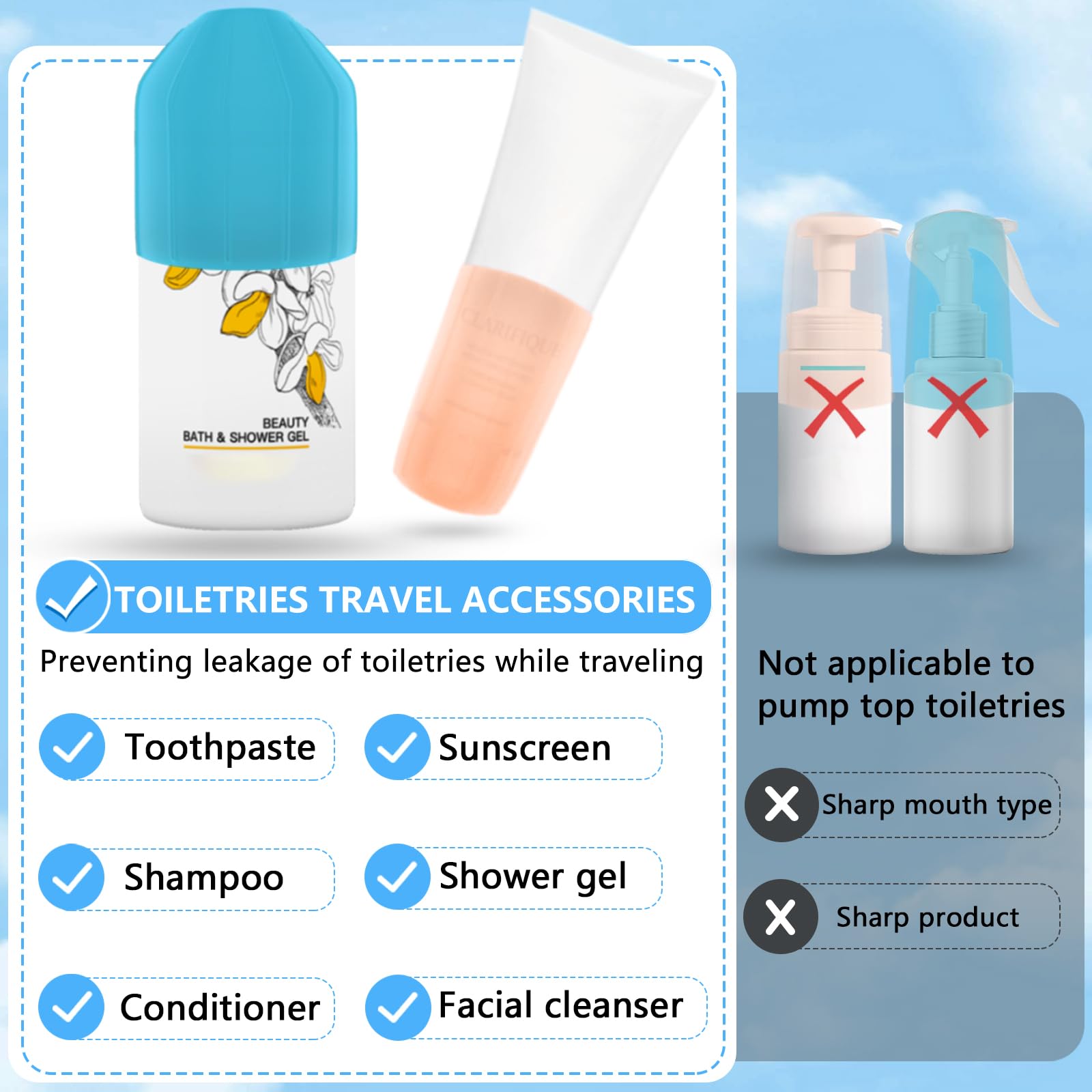 16 Pack Silicone Bottle Covers - Elastic Leak-Proof Sleeves for Travel Toiletries | Reusable Travel Essentials for Women & Men | Perfect for Cruise Ships, Airplanes & Luggage Organization