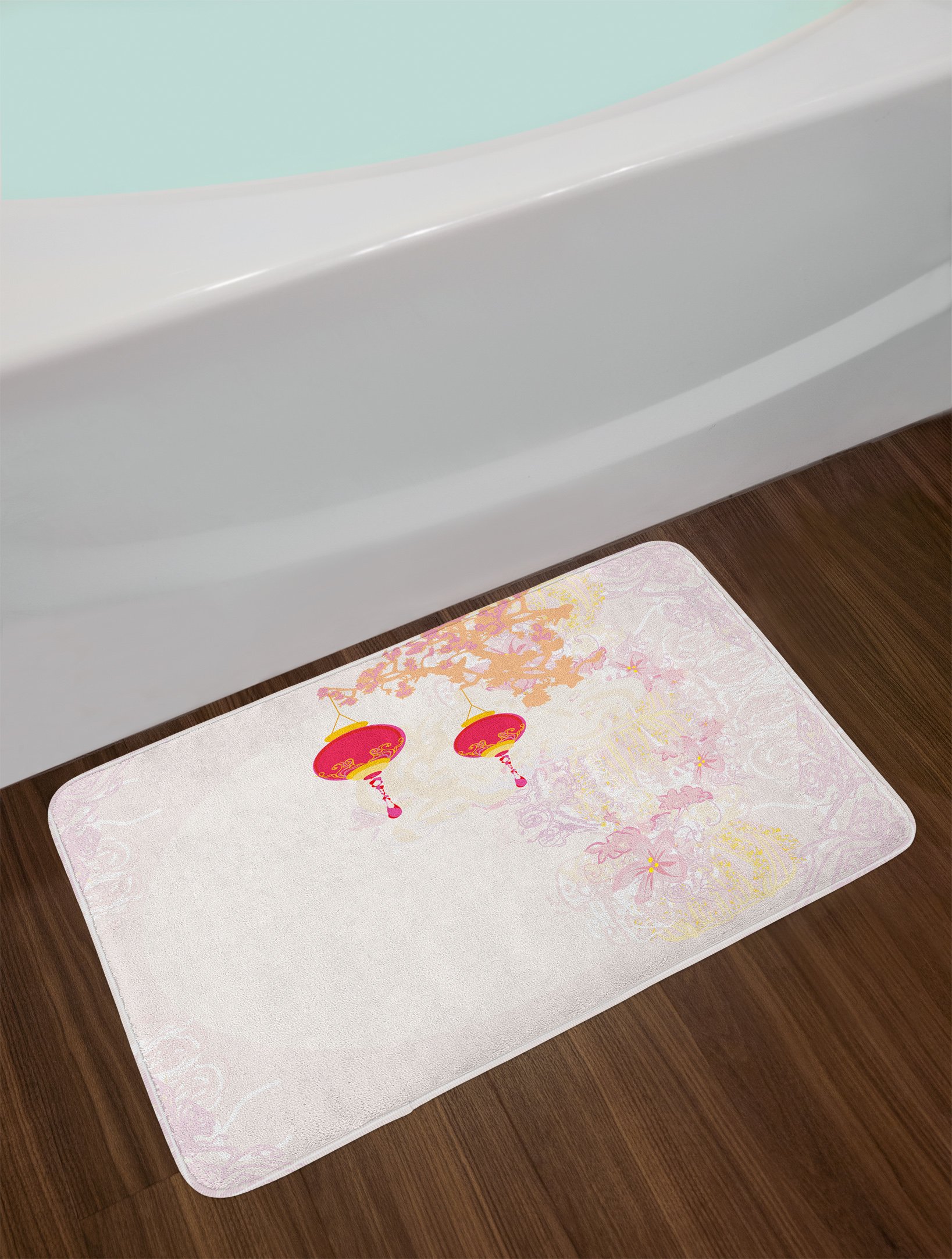 Ambesonne Soft Plush Pastel Bath Mat with Non-Slip Backing - Abstract Chinese New Year Celebration Design, 30.2