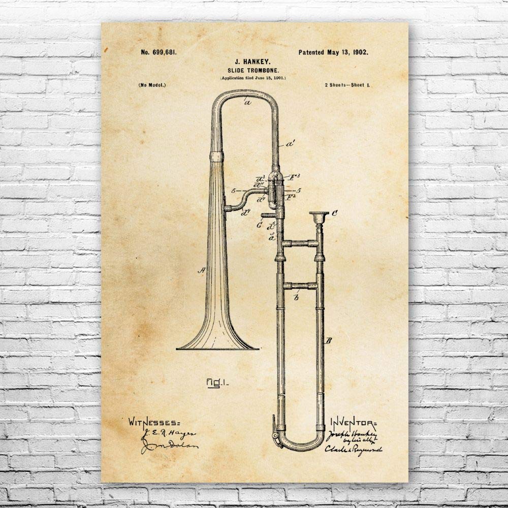 Vintage Trombone Poster Print - 8x10 Inch Brass Band Wall Art, Slide Trombone Player Gift for Musicians & Orchestra Lovers - Perfect for Home, Studio & Music Classroom Decor