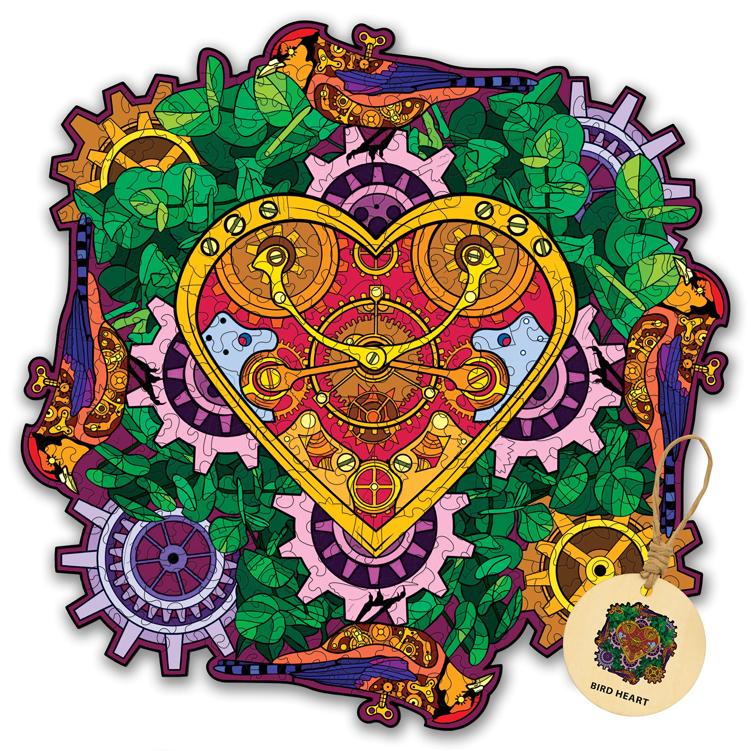 DEPLEE 700-900 Piece Wooden Jigsaw Puzzle for Adults - Unique Bird Heart Shape Animal Puzzle, 32.2x32.1 Inch Large Size, Creative Challenge Gift for Family & Friends | Perfect for Home Decor, Relaxation & Brain Teaser Activities