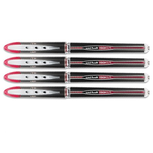 Uni-Ball Vision Elite Stick Roller Ball Pen - Red Ink, Micro Fine Point (0.5mm), 4-Pack (69178) - Perfect for Writing, Note-Taking & Signature Documents
