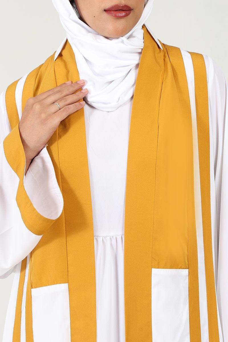 Elegant Contrast Detail Crepe Abaya with Bell Sleeves & Round Neck - Modest Islamic Dress for Women - Perfect for Prayer, Eid, Wedding & Special Occasions
