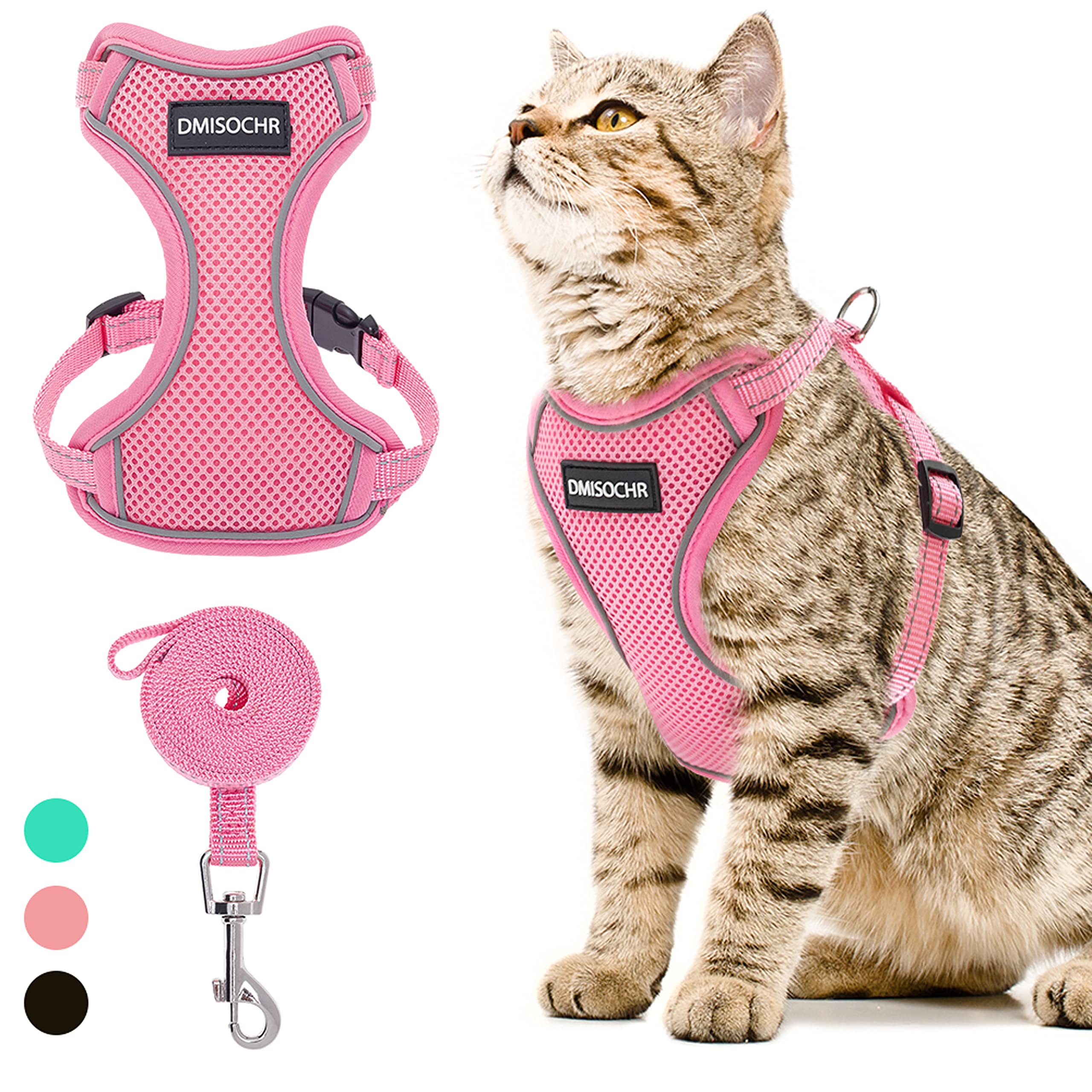 Escape-Proof Cat Harness & Leash Set - Adjustable Reflective Vest for Small to Large Cats & Puppies | Soft Breathable Mesh Full Body Harness (Pink) | Perfect for Outdoor Walks, Vet Visits & Travel Adventures