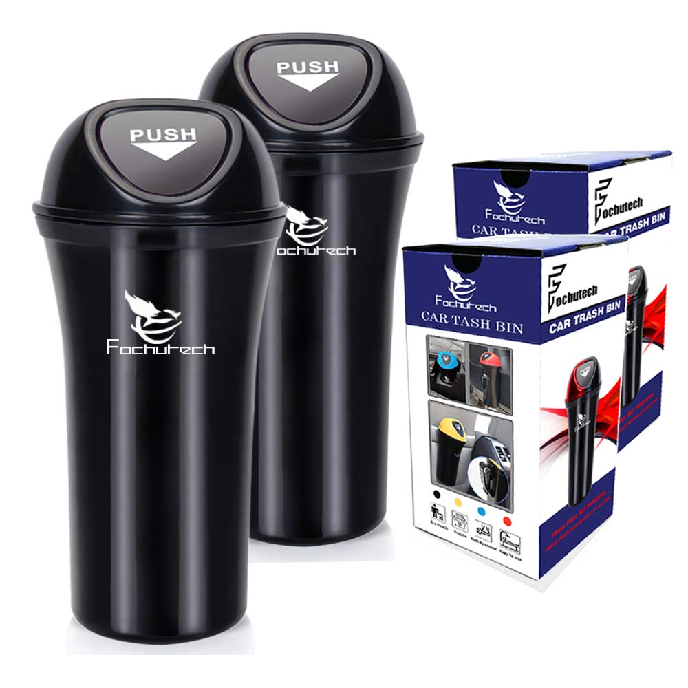 Car Trash Can with Lid - Small Portable Vehicle Garbage Bin for Auto, Home & Office - Fits Cup Holder, Console & Door Pocket - Leakproof Car Trash Container (2 Pack, Black) - Perfect for Road Trips, Commuting & Keeping Your Vehicle Clean
