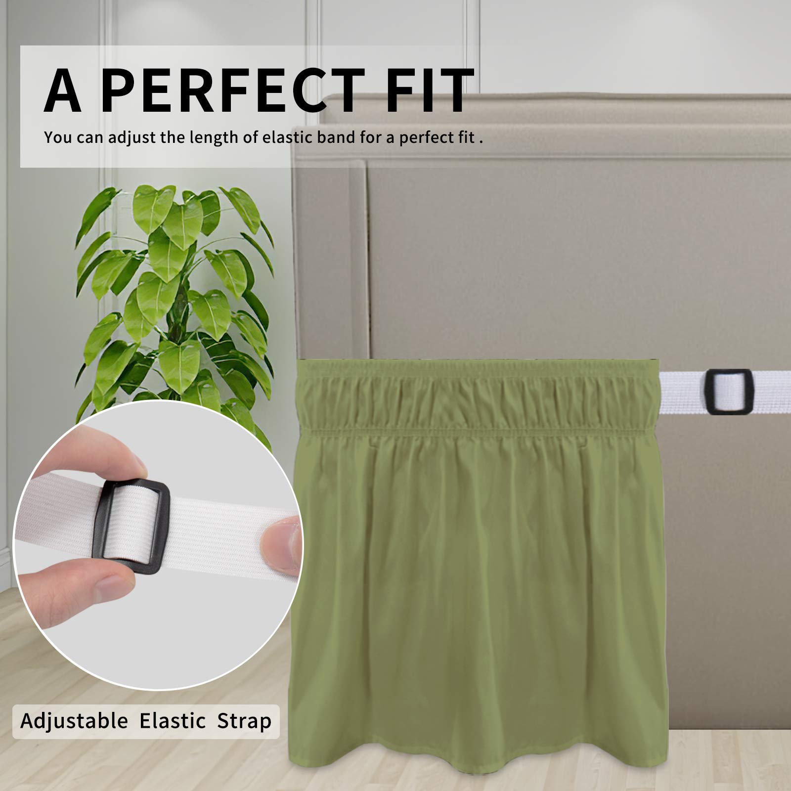 King Size Wrap Around Bed Skirt 16 Inch Drop - Light Green Elastic Dust Ruffle with Wrinkle & Fade Resistant Silky Fabric | Easy Fit, Machine Washable | Perfect for Master Bedroom Decor & Hotel Style Luxury