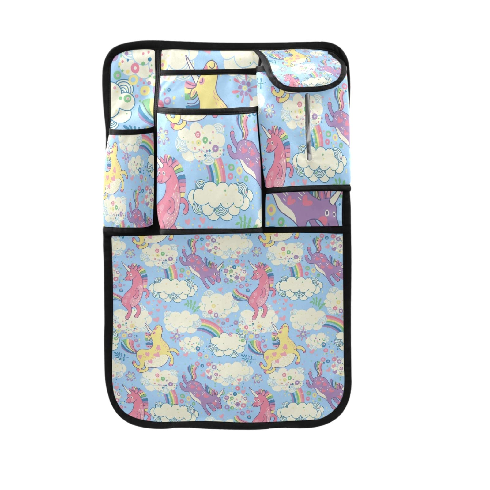 Waterproof Car Backseat Organizer with 4 Storage Pockets & Kick Mat - Rainbow Unicorn Design for Kids Travel Accessories | Perfect for Road Trips, Family Vacations & Daily Commutes