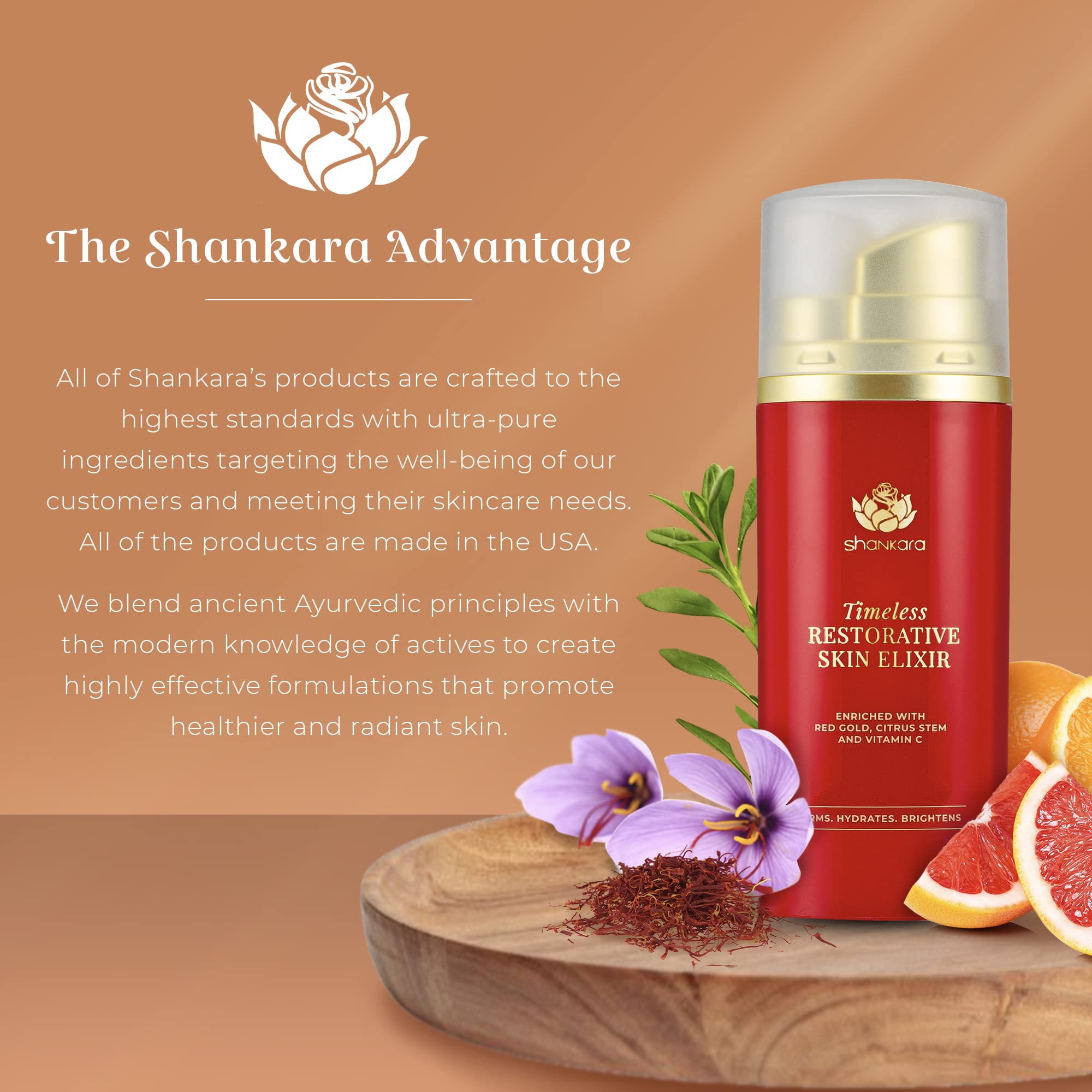 Shankara Timeless Restorative Skin Elixir - 2-in-1 Ayurvedic Anti-Aging Facial Serum & Kumkumadi Face Oil with Pure Red Gold Saffron, Vitamin C & Sandalwood | Natural Glow Booster for Dry, Dull Skin | Perfect for Nighttime Skincare Routine & Daily Hydration